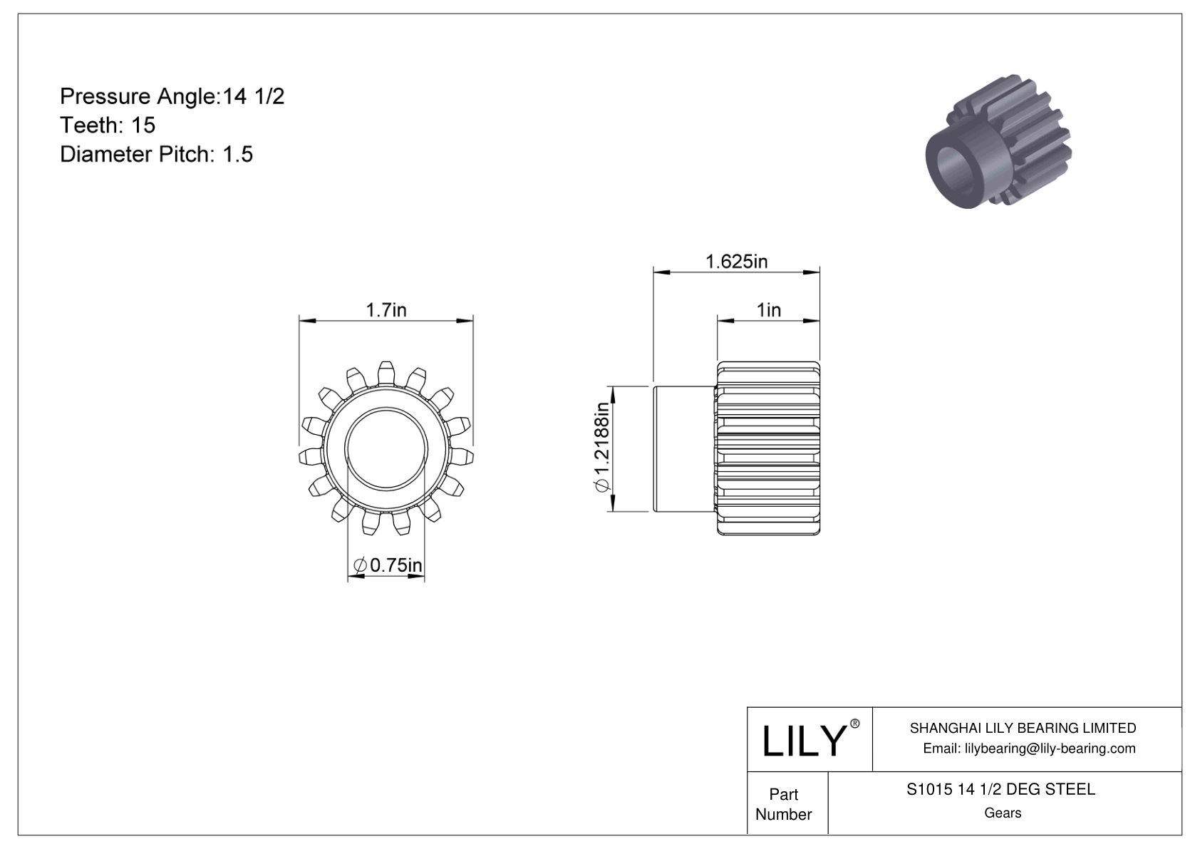 S1015 14 1/2 DEG STEEL 正齿轮 cad drawing