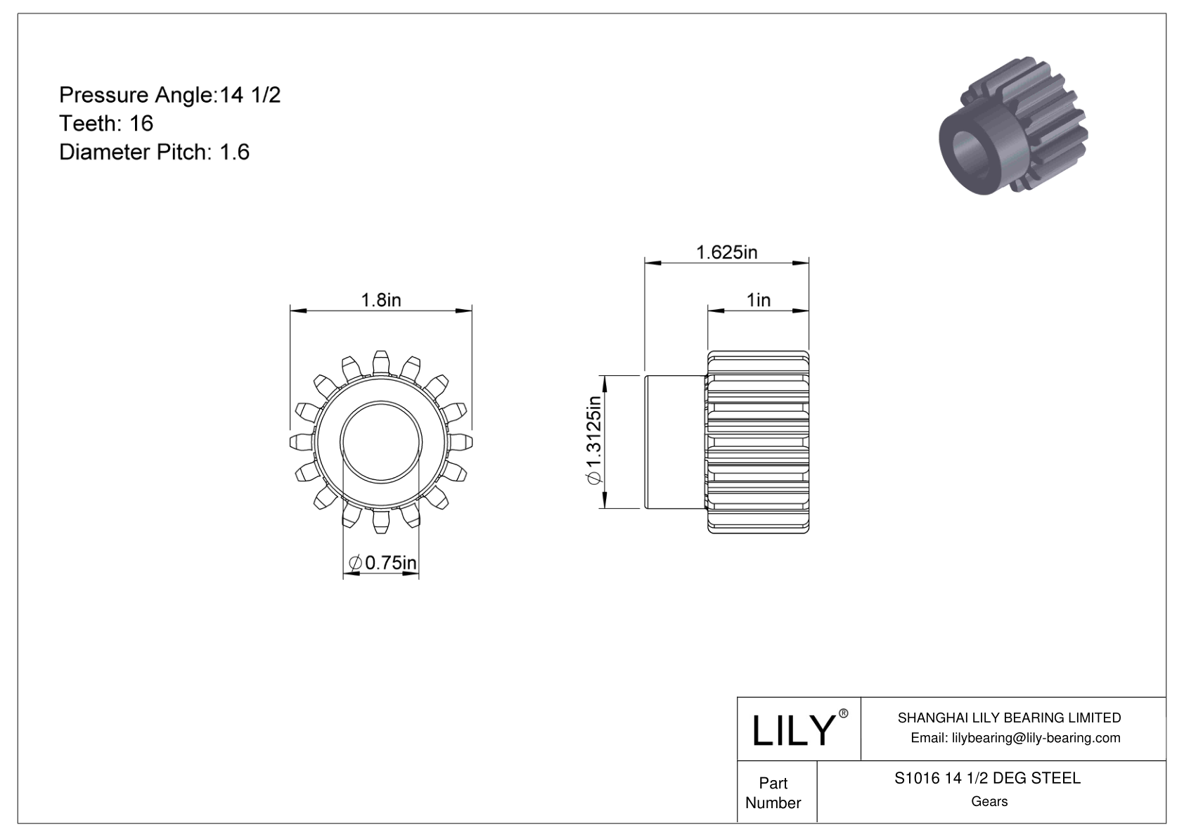 S1016 14 1/2 DEG STEEL Engranajes rectos cad drawing