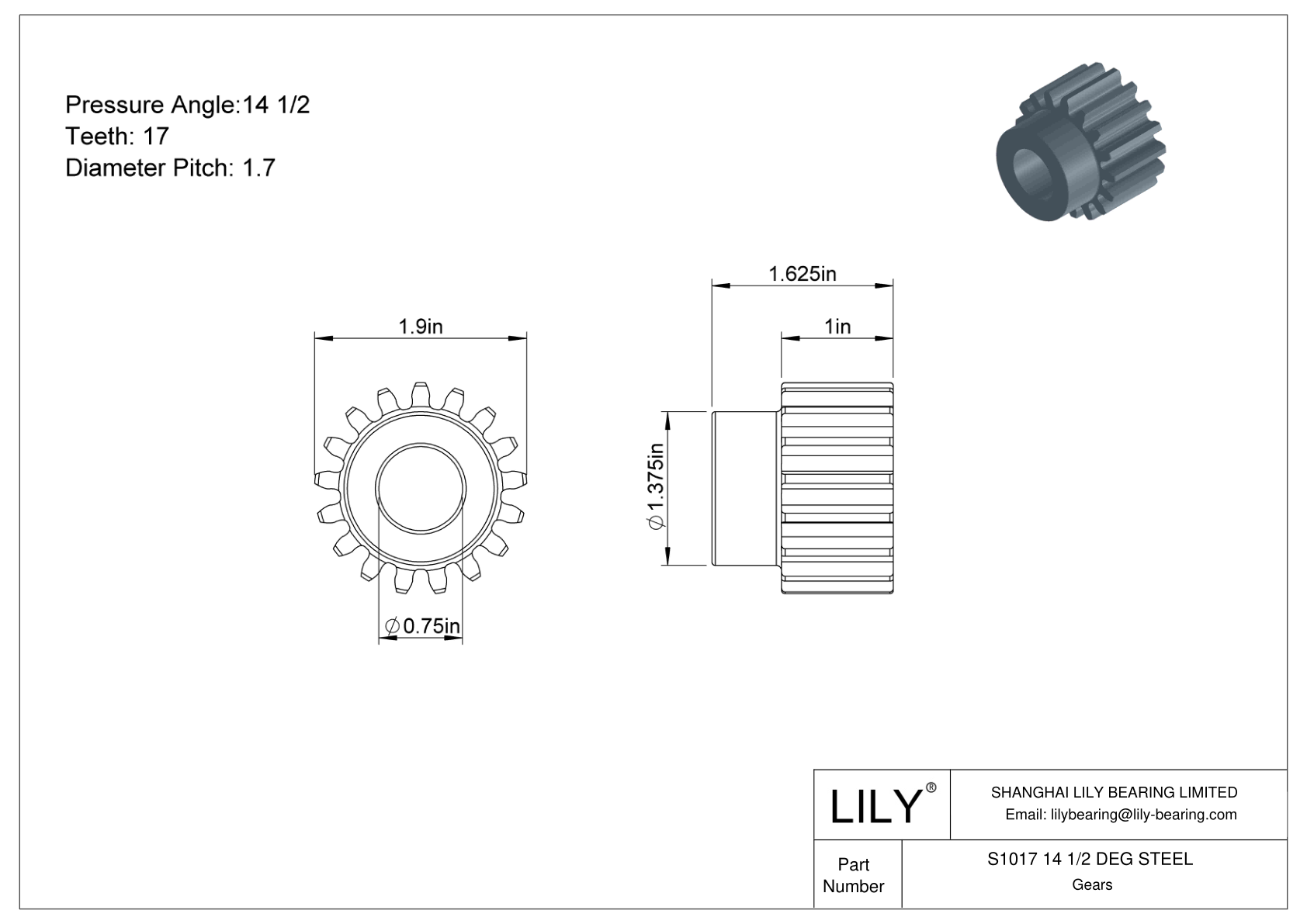 S1017 14 1/2 DEG STEEL 正齿轮 cad drawing