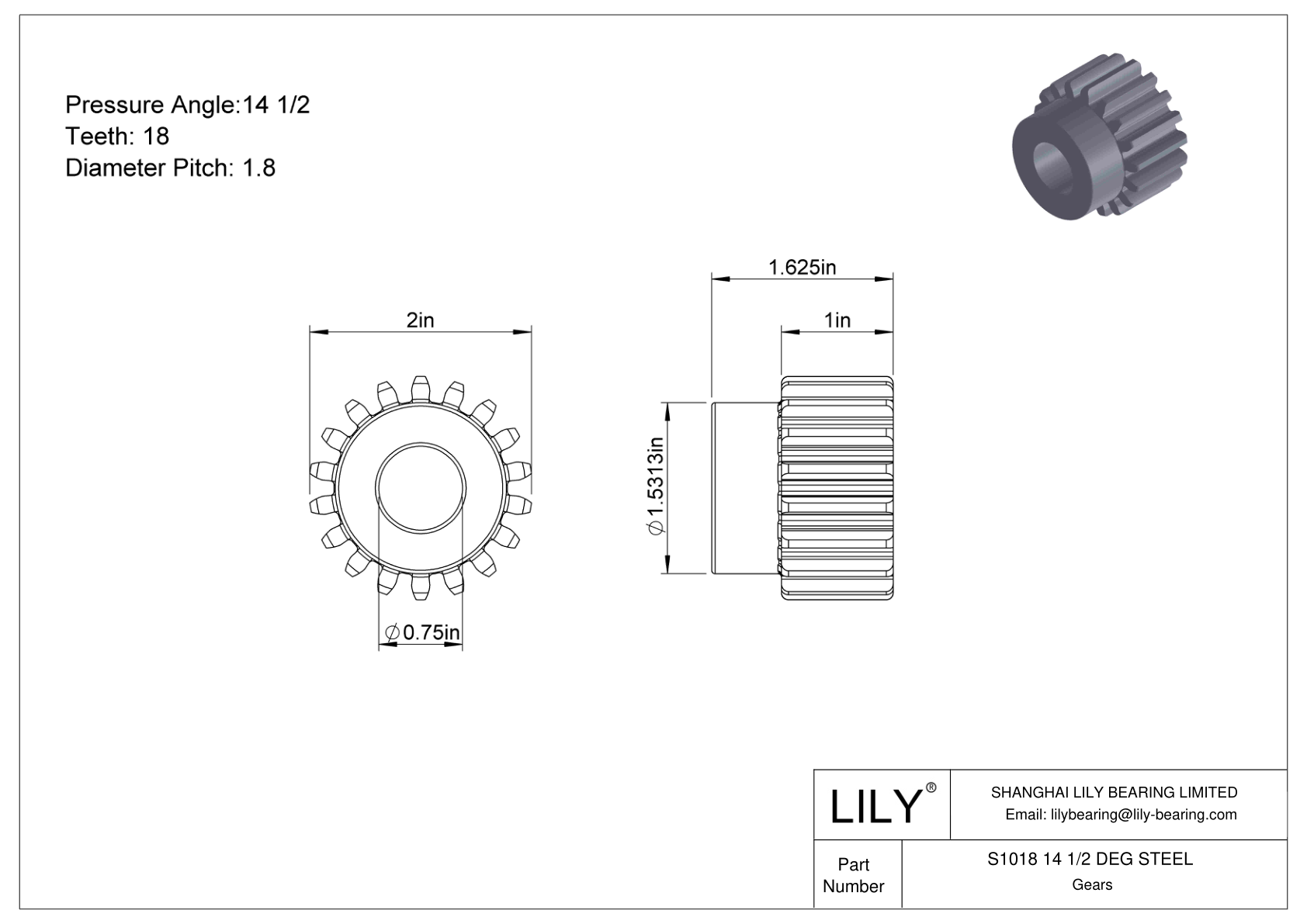 S1018 14 1/2 DEG STEEL Engranajes rectos cad drawing