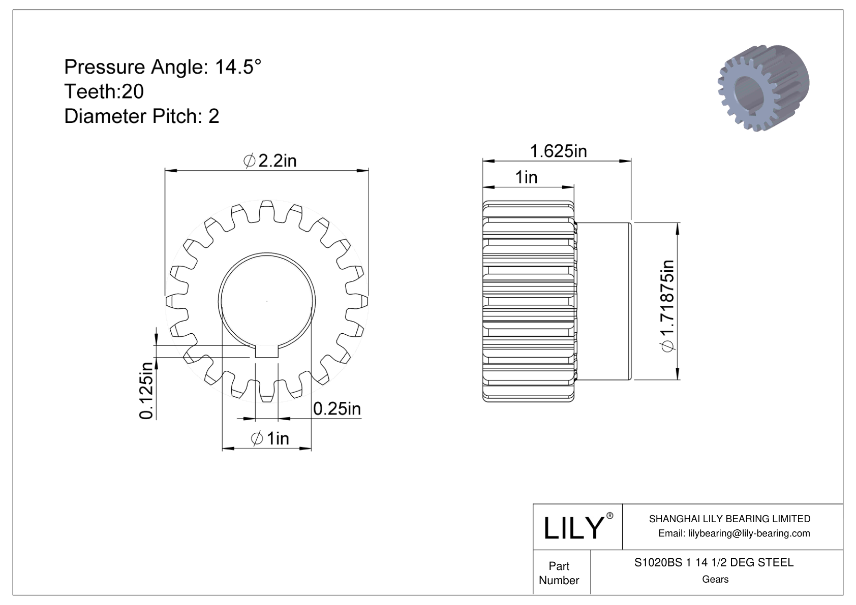 S1020BS 1 14 1/2 DEG STEEL 正齿轮 cad drawing