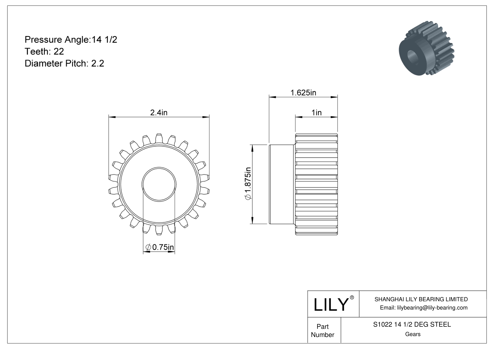 S1022 14 1/2 DEG STEEL Engranajes rectos cad drawing