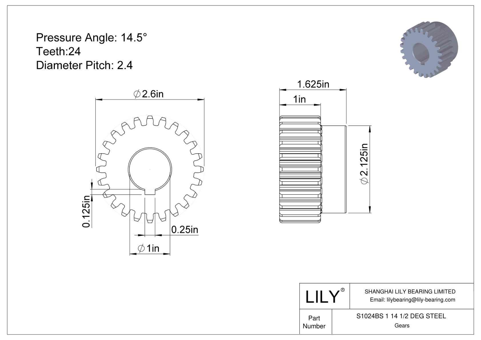 S1024BS 1 14 1/2 DEG STEEL Engranajes rectos cad drawing