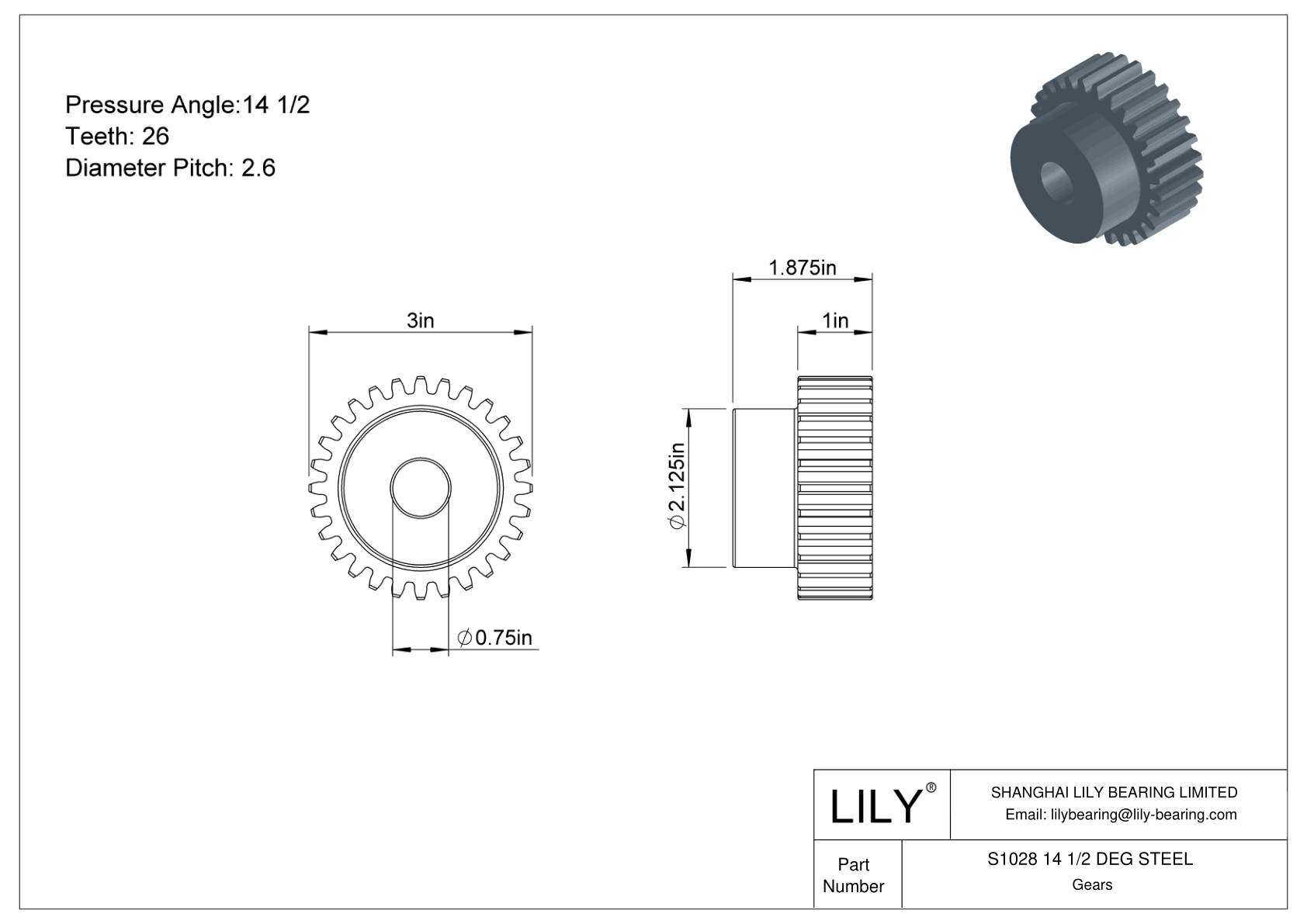 S1028 14 1/2 DEG STEEL 正齿轮 cad drawing