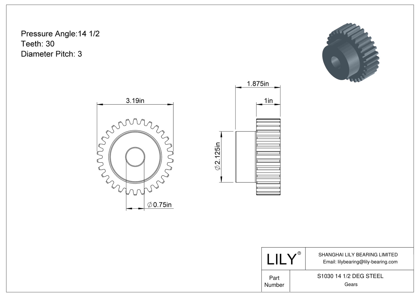 S1030 14 1/2 DEG STEEL 正齿轮 cad drawing