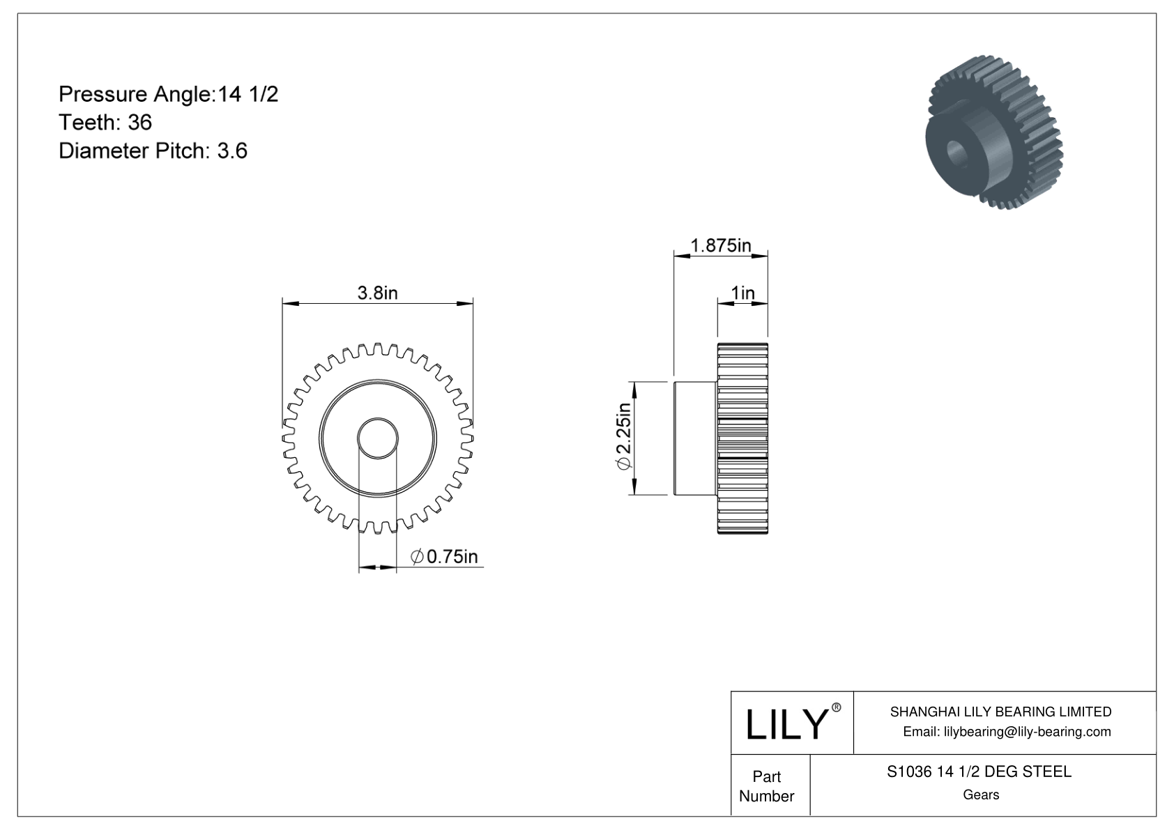 S1036 14 1/2 DEG STEEL 正齿轮 cad drawing