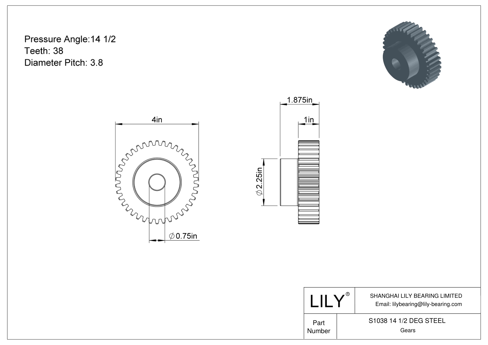 S1038 14 1/2 DEG STEEL Engranajes rectos cad drawing