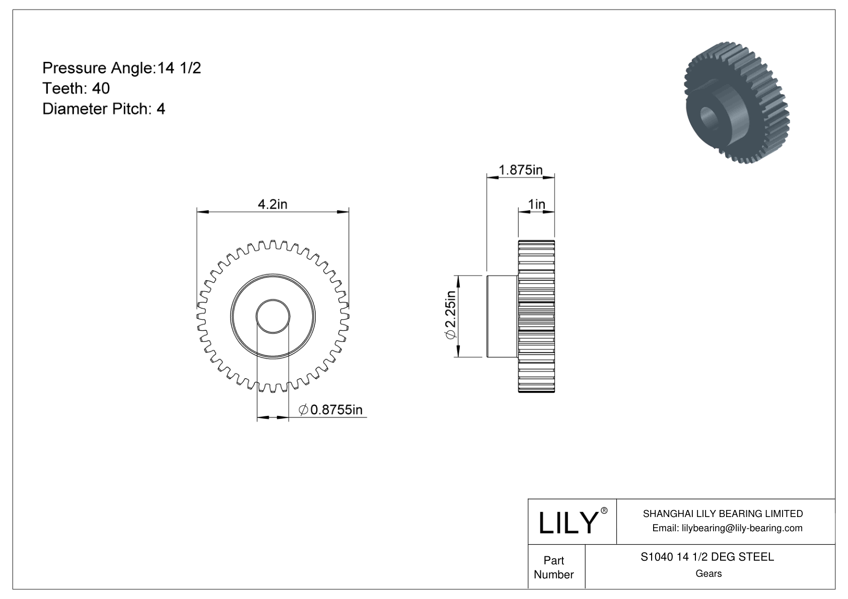 S1040 14 1/2 DEG STEEL Engranajes rectos cad drawing