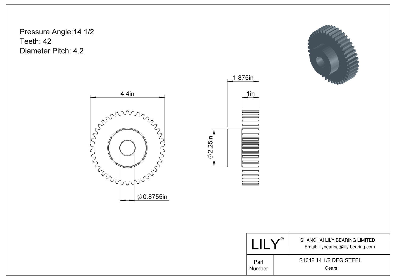 S1042 14 1/2 DEG STEEL Spur Gears cad drawing