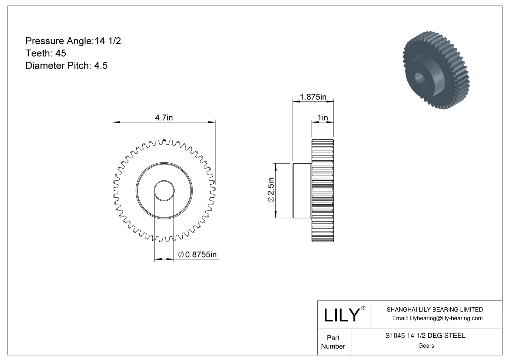 S1045 14 1/2 DEG STEEL Engranajes rectos cad drawing