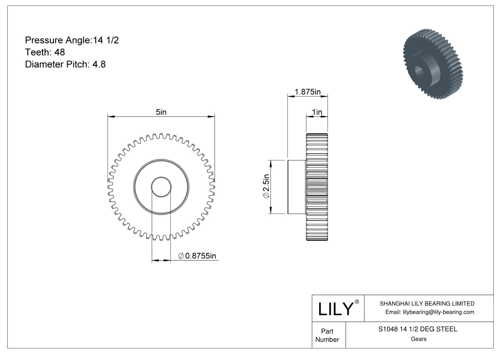 S1048 14 1/2 DEG STEEL 正齿轮 cad drawing