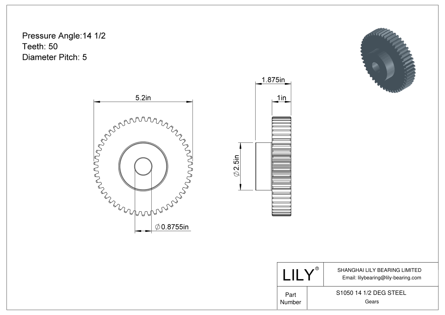 S1050 14 1/2 DEG STEEL Engranajes rectos cad drawing