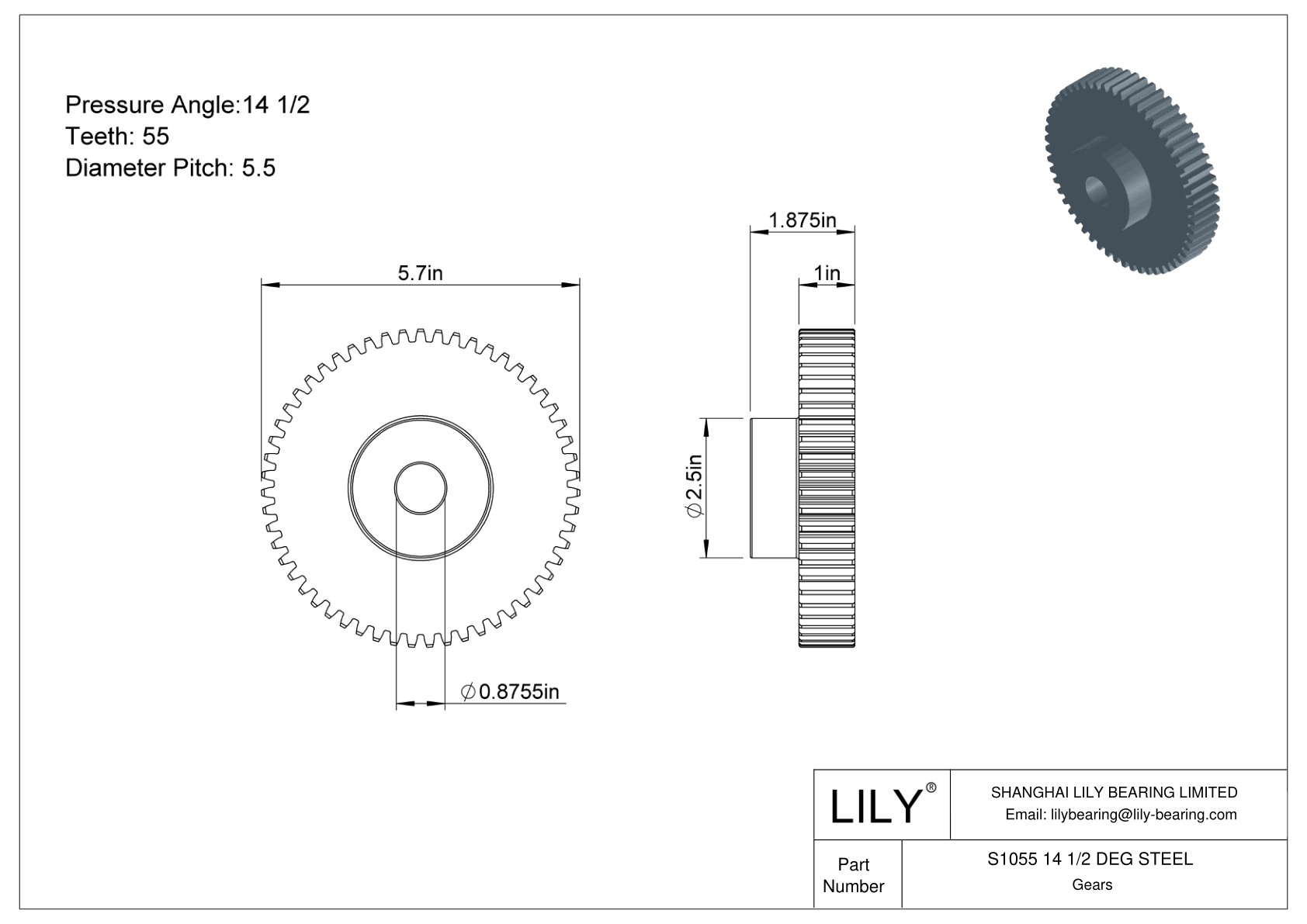 S1055 14 1/2 DEG STEEL Engranajes rectos cad drawing