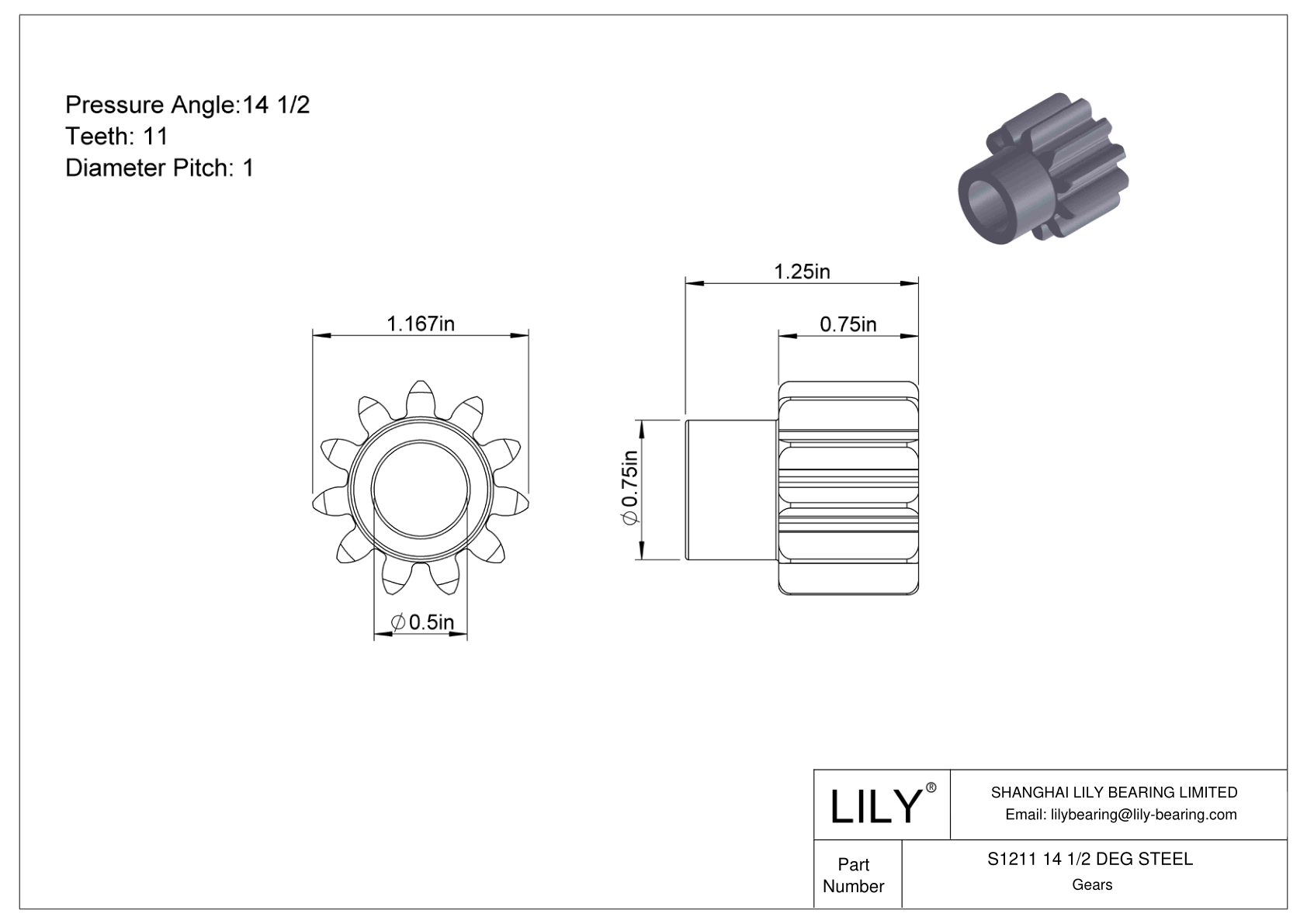 S1211 14 1/2 DEG STEEL 正齿轮 cad drawing