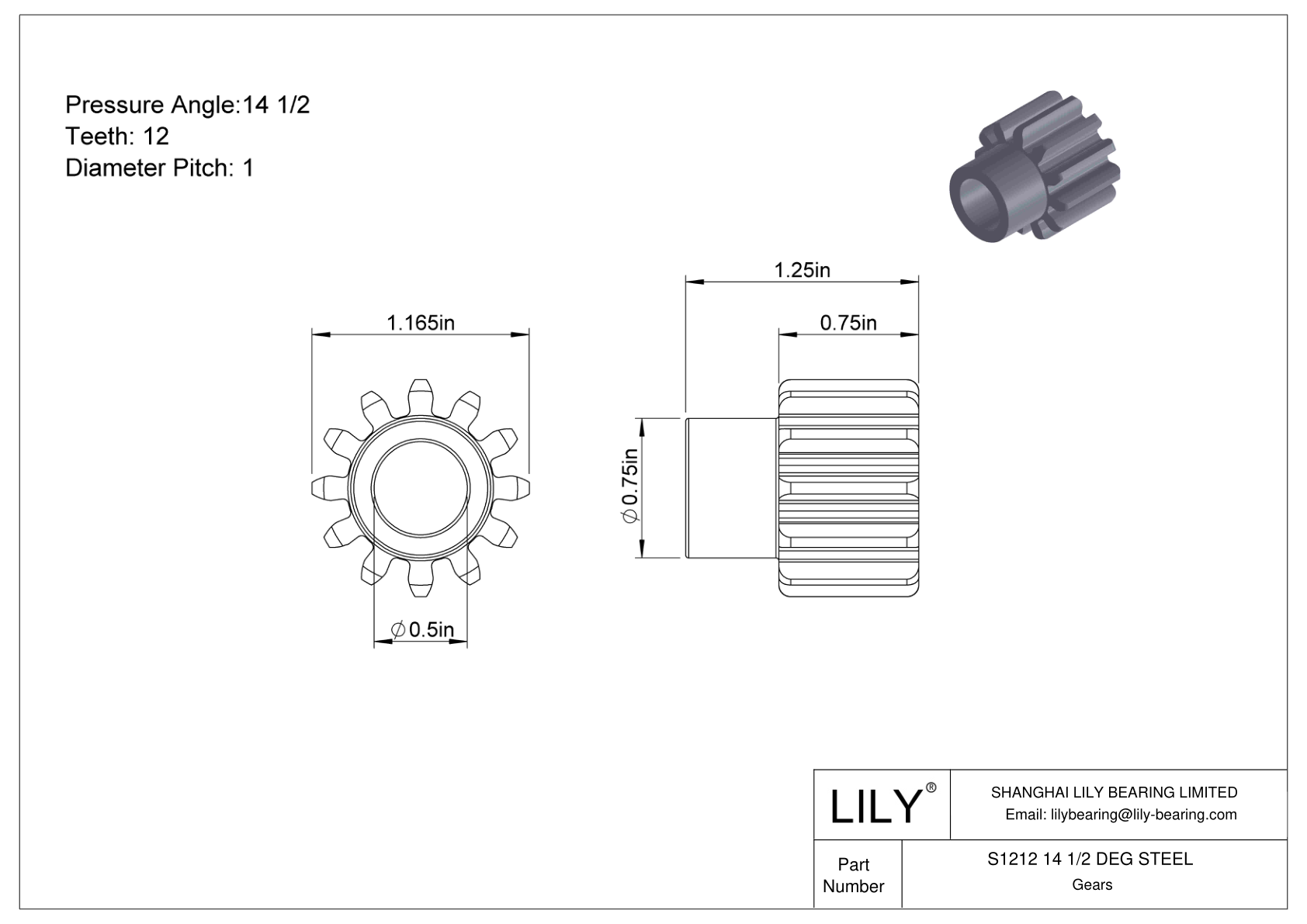 S1212 14 1/2 DEG STEEL Engranajes rectos cad drawing