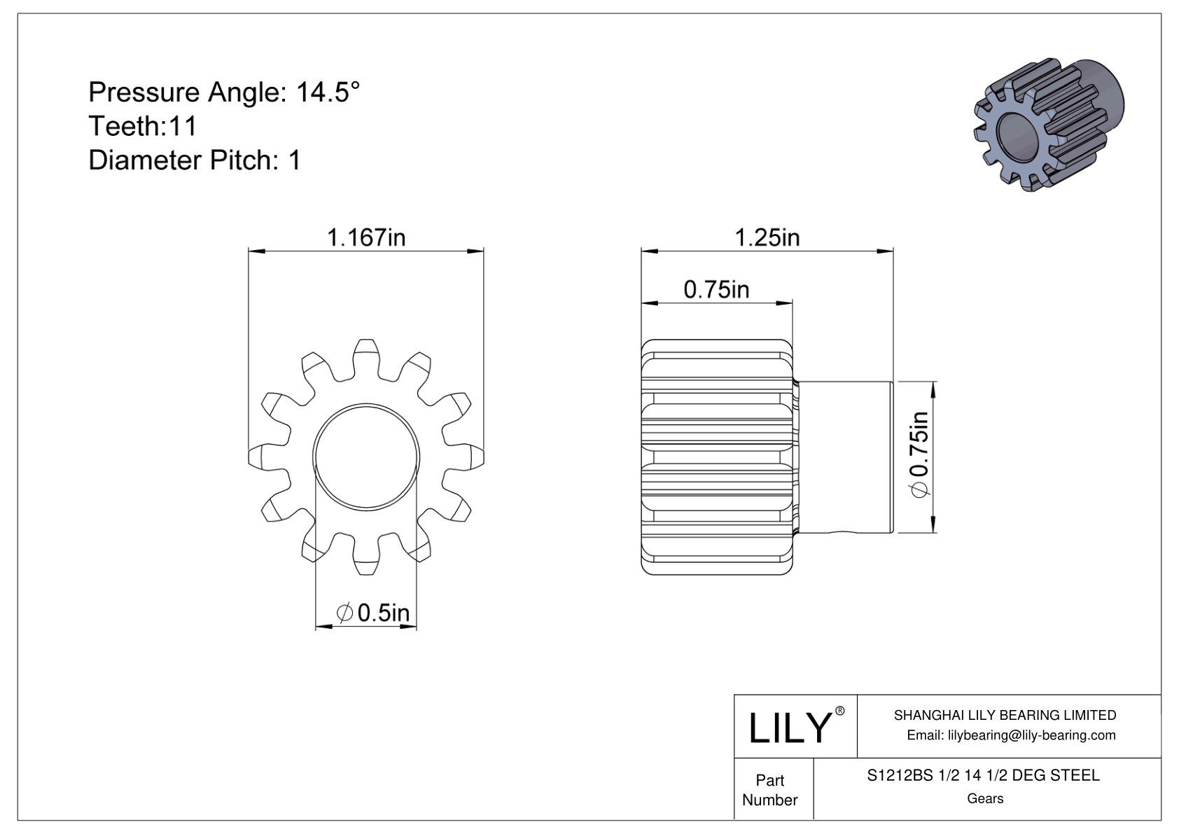 S1212BS 1/2 14 1/2 DEG STEEL 正齿轮 cad drawing