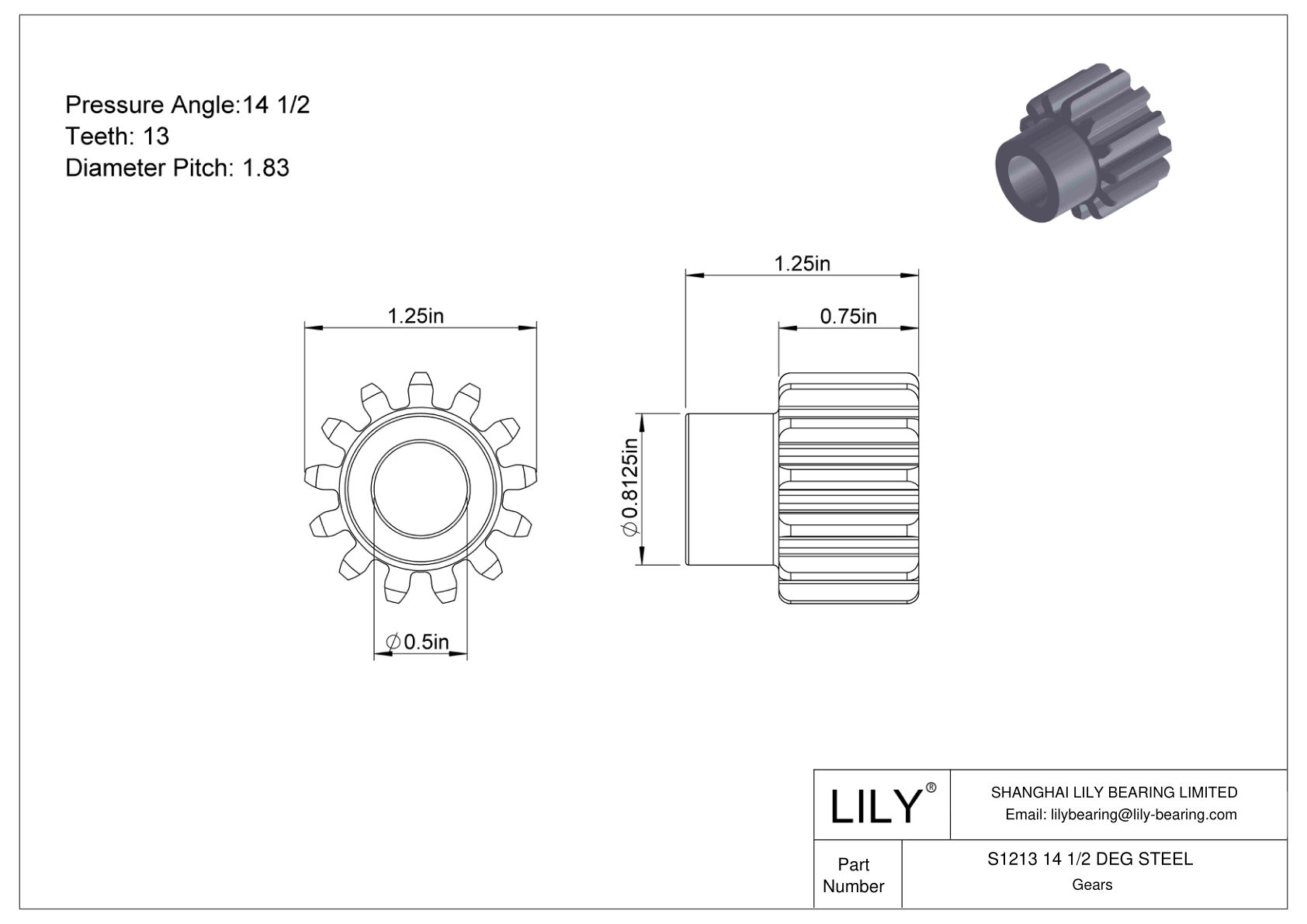 S1213 14 1/2 DEG STEEL Engranajes rectos cad drawing