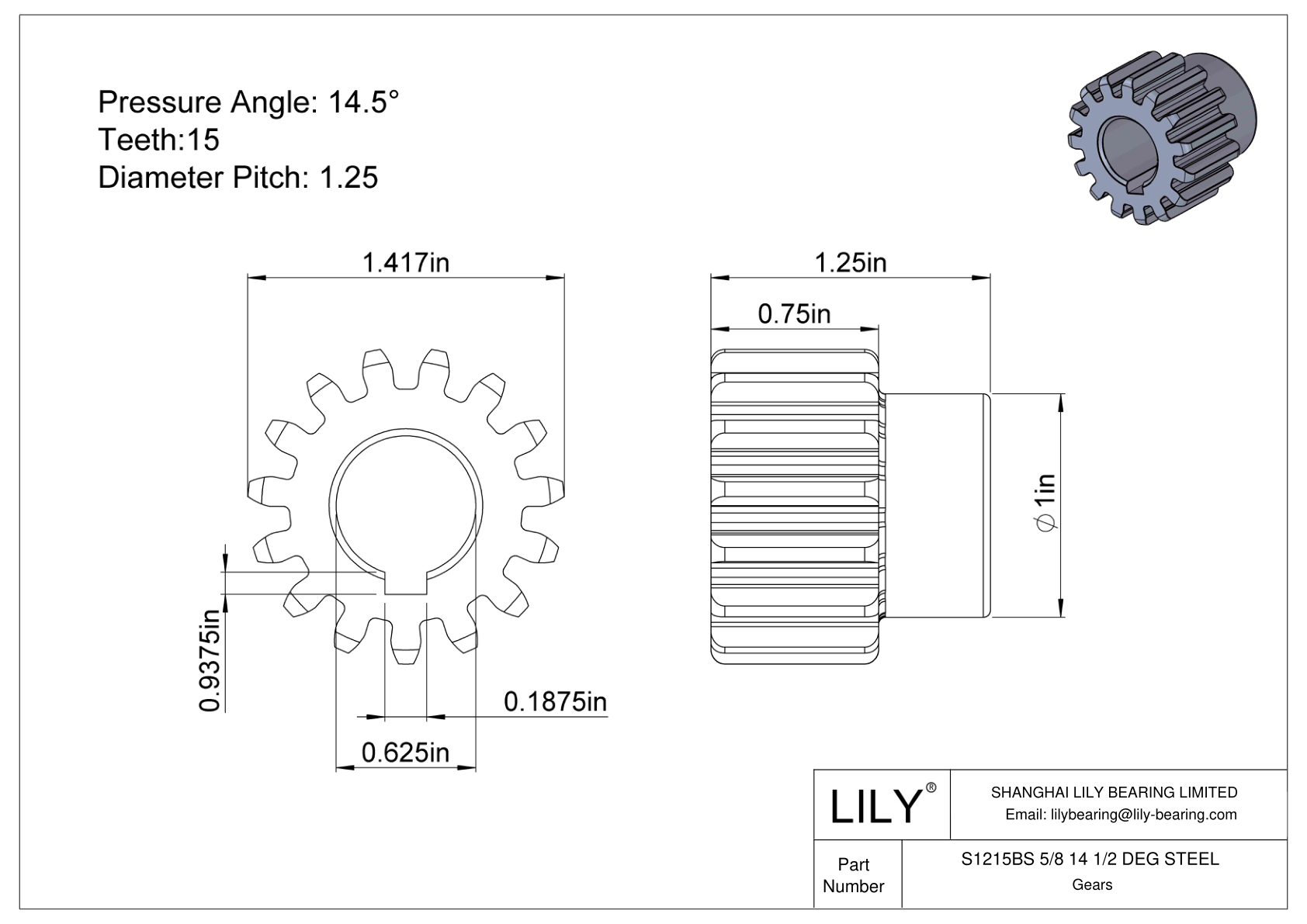 S1215BS 5/8 14 1/2 DEG STEEL 正齿轮 cad drawing