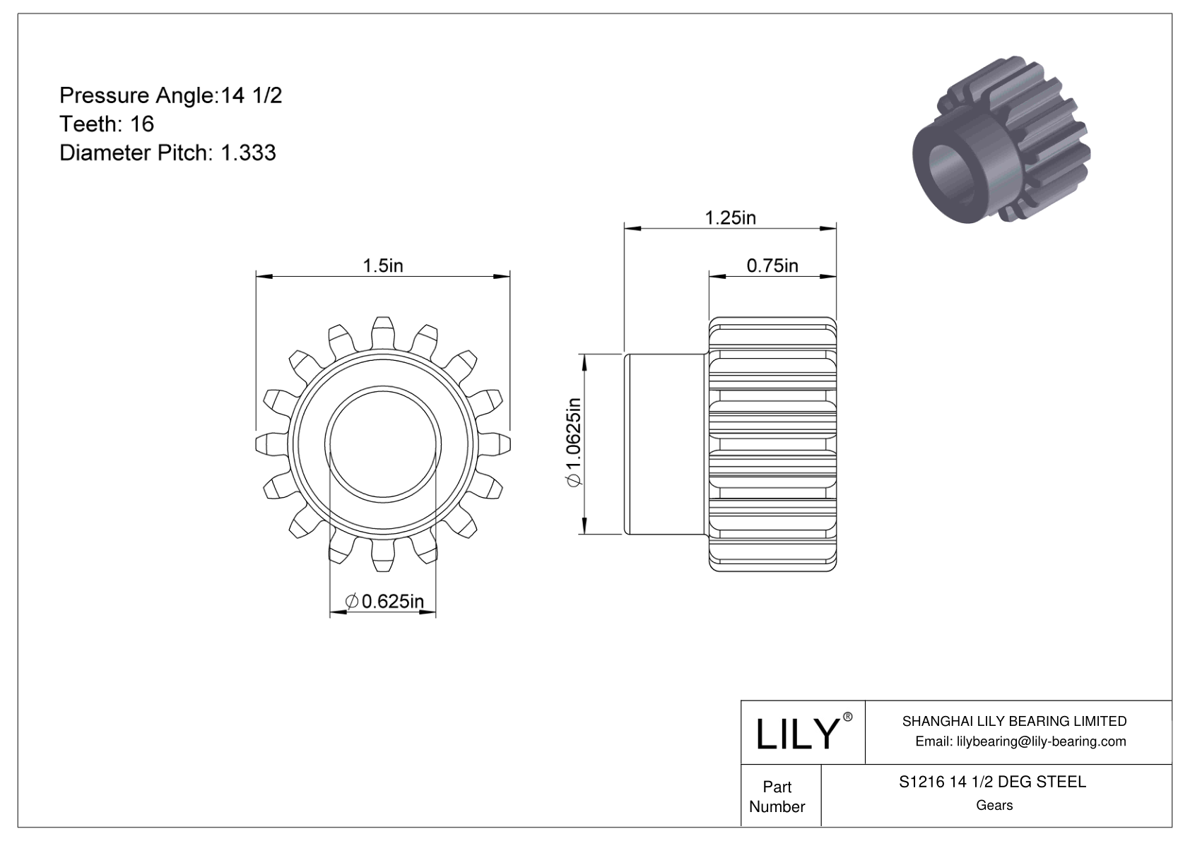 S1216 14 1/2 DEG STEEL 正齿轮 cad drawing