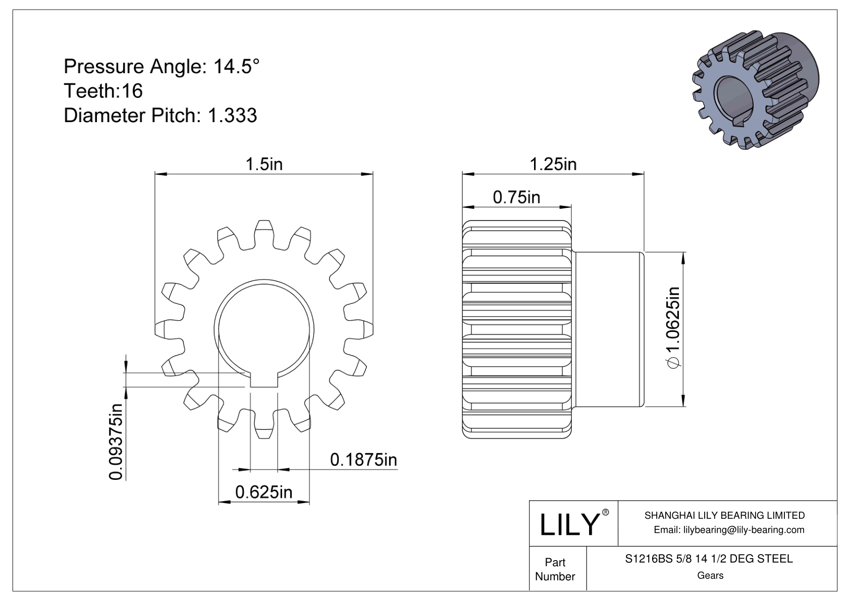 S1216BS 5/8 14 1/2 DEG STEEL Engranajes rectos cad drawing