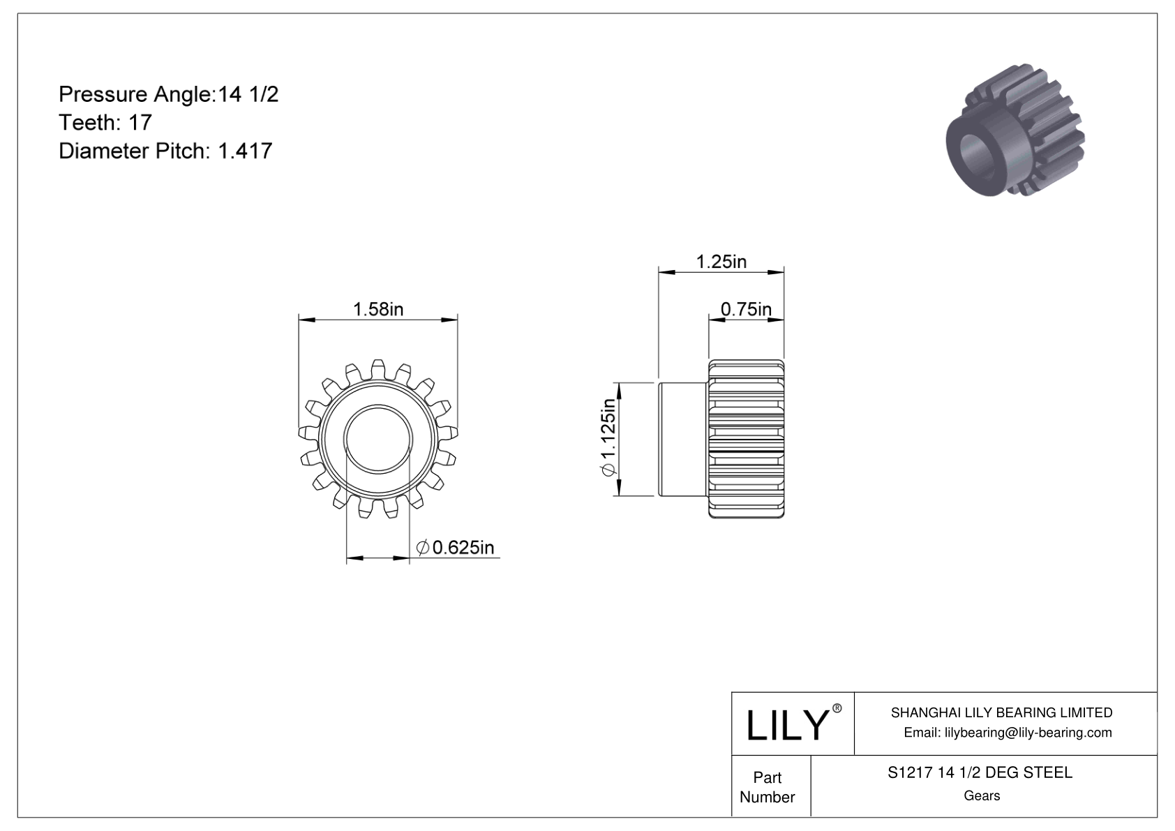 S1217 14 1/2 DEG STEEL Engranajes rectos cad drawing