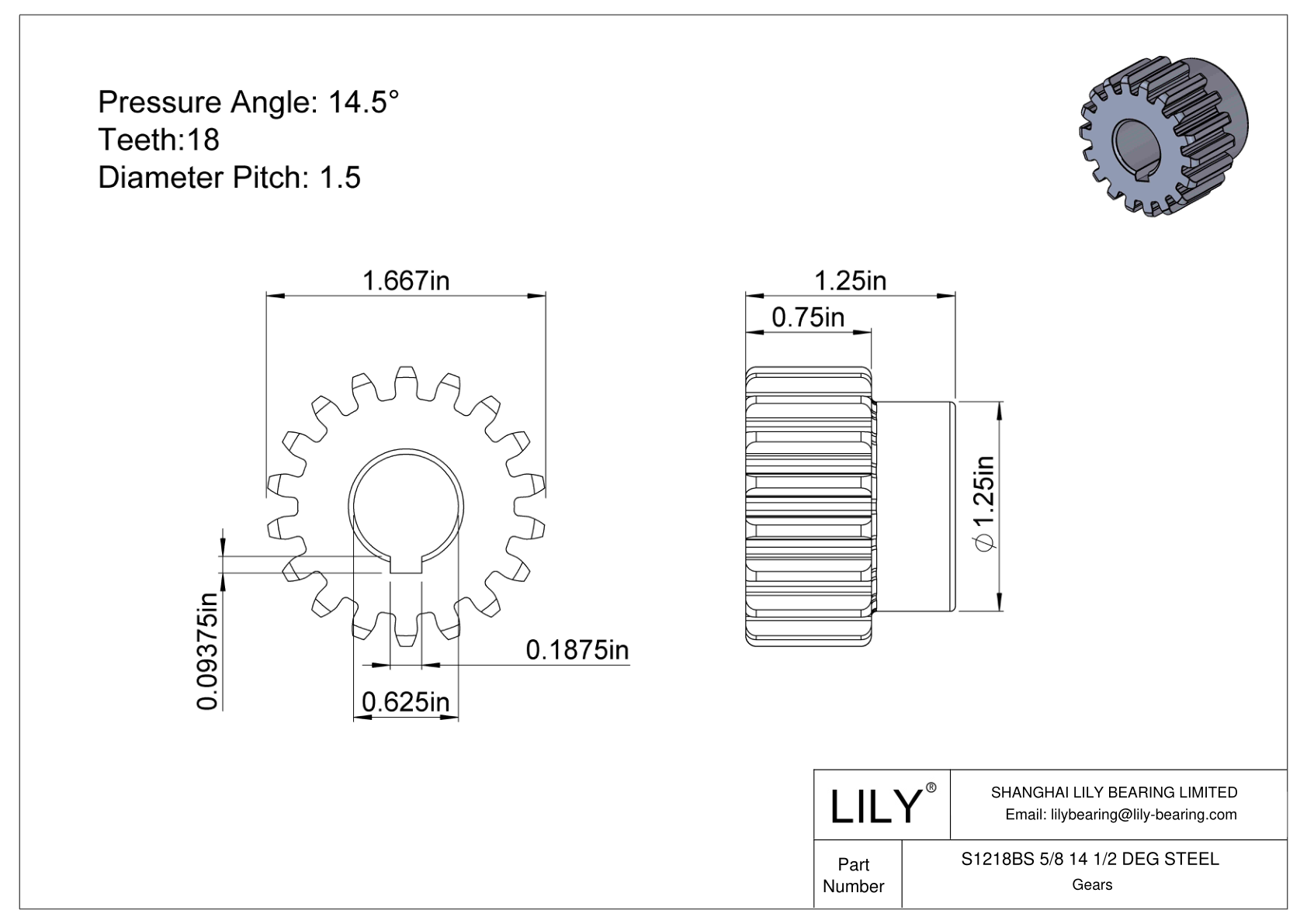 S1218BS 5/8 14 1/2 DEG STEEL 正齿轮 cad drawing