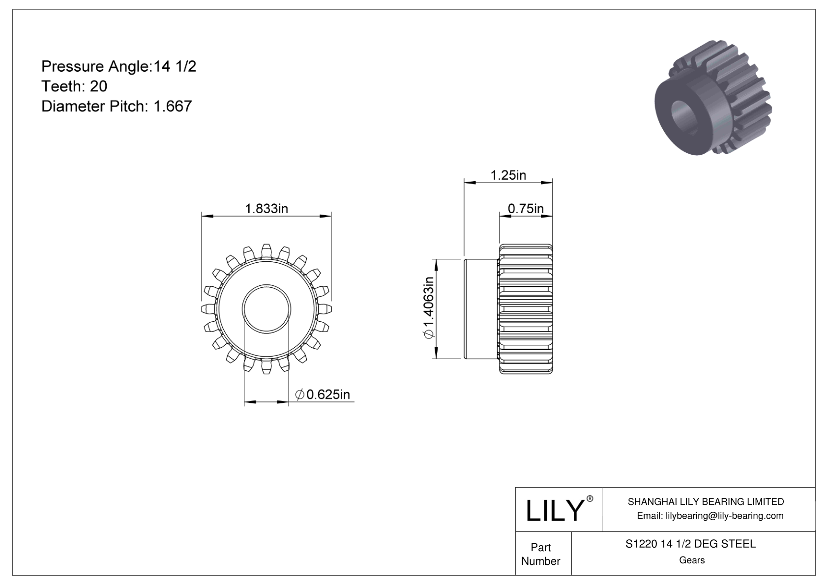 S1220 14 1/2 DEG STEEL 正齿轮 cad drawing