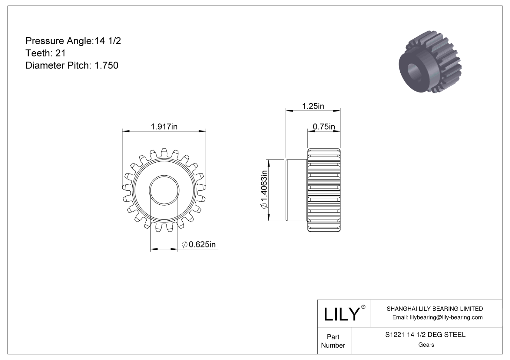 S1221 14 1/2 DEG STEEL Engranajes rectos cad drawing