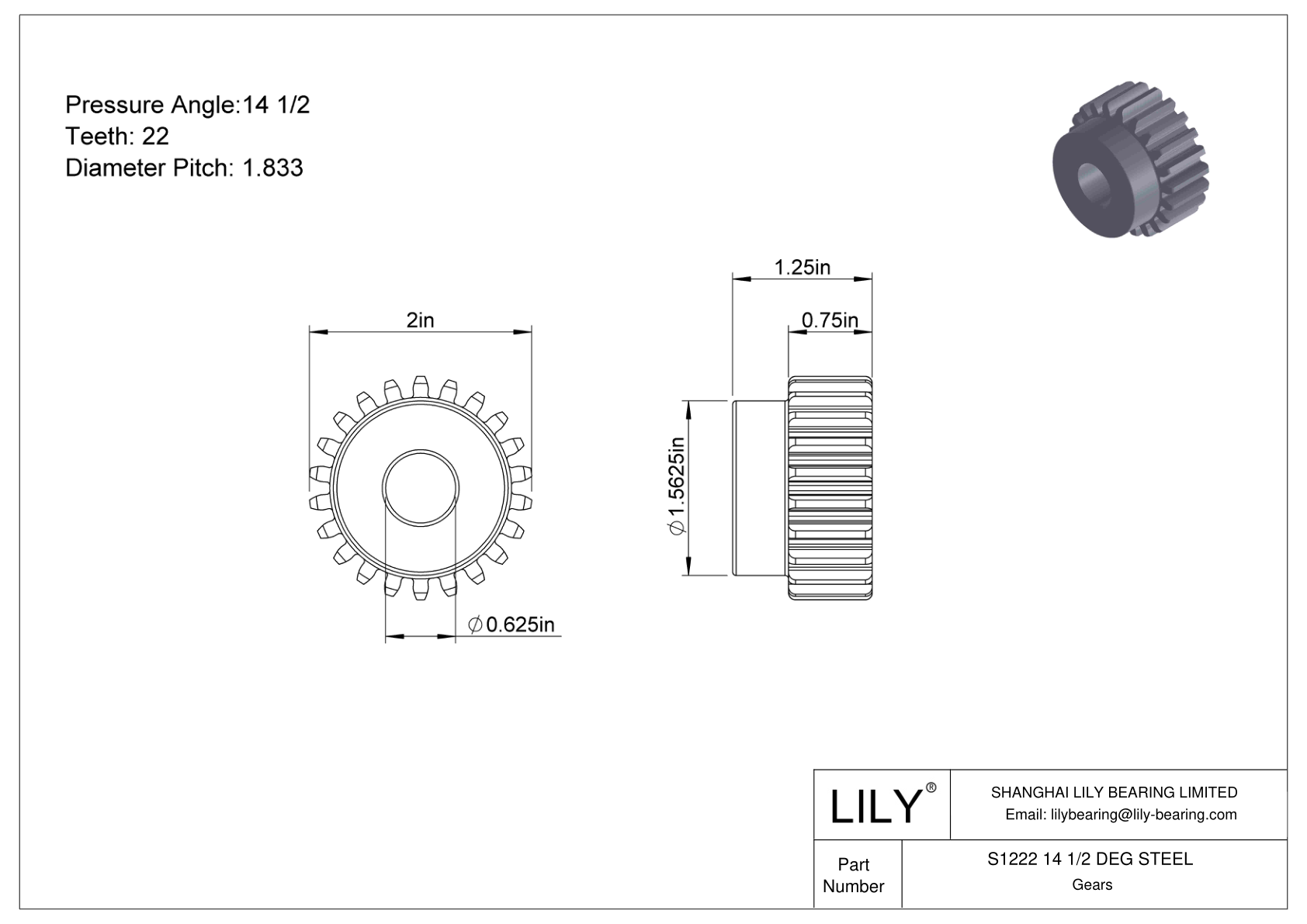 S1222 14 1/2 DEG STEEL Engranajes rectos cad drawing