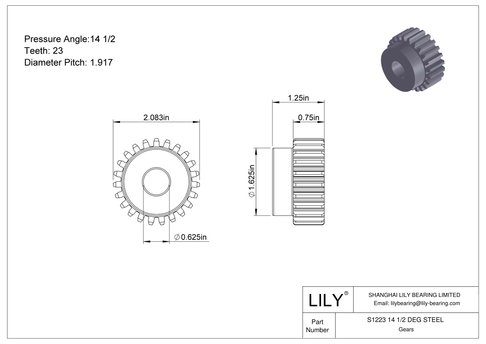 S1223 14 1/2 DEG STEEL 正齿轮 cad drawing