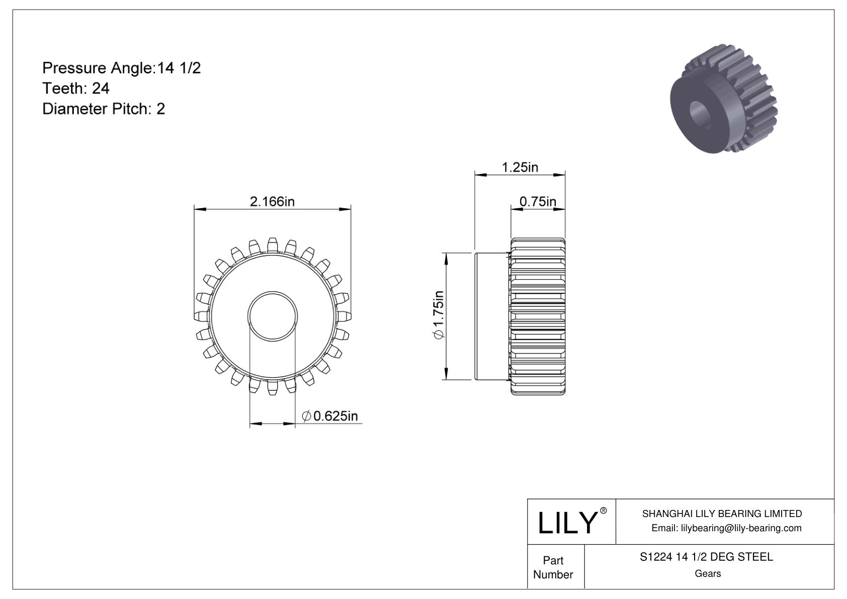 S1224 14 1/2 DEG STEEL 正齿轮 cad drawing