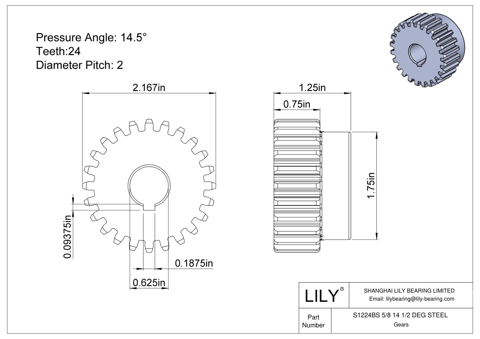 S1224BS 5/8 14 1/2 DEG STEEL Engranajes rectos cad drawing