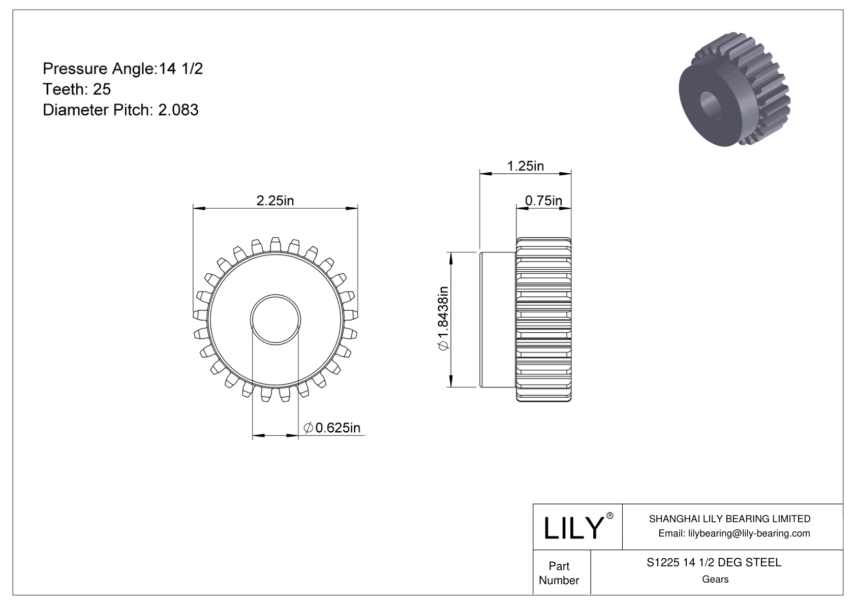 S1225 14 1/2 DEG STEEL Engranajes rectos cad drawing