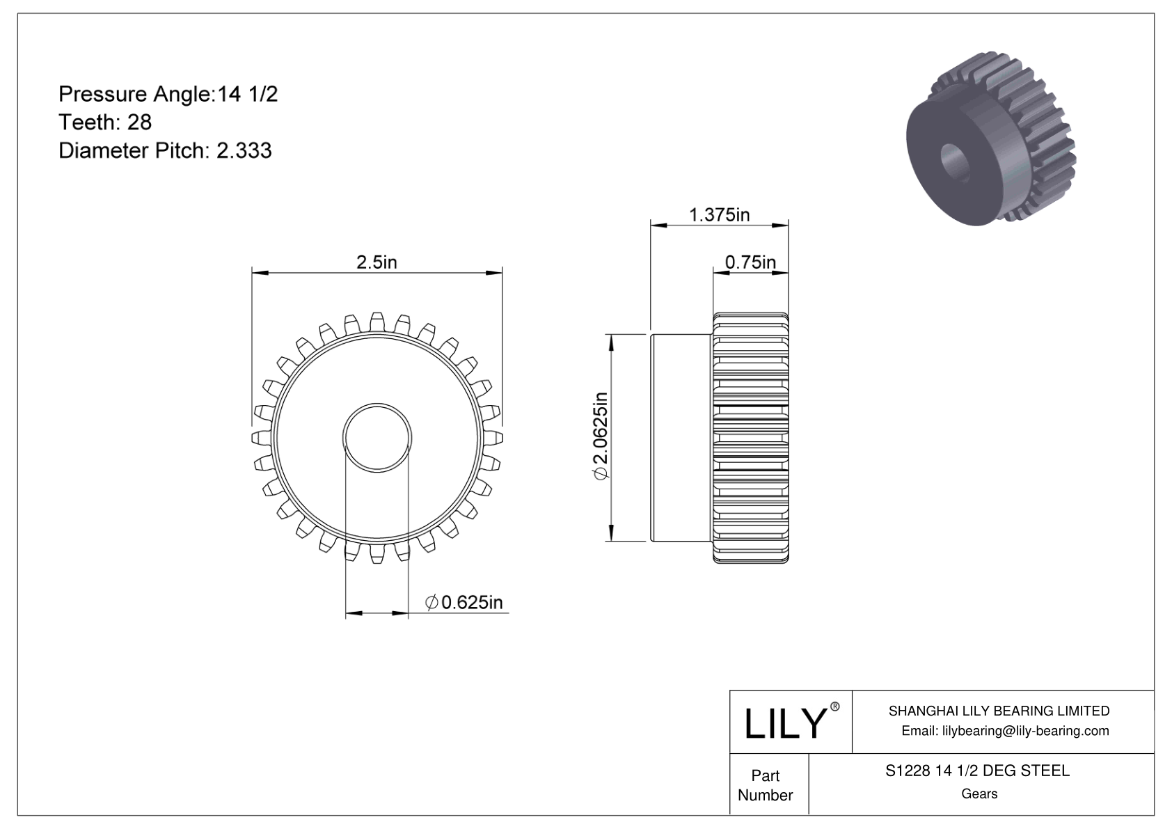 S1228 14 1/2 DEG STEEL 正齿轮 cad drawing