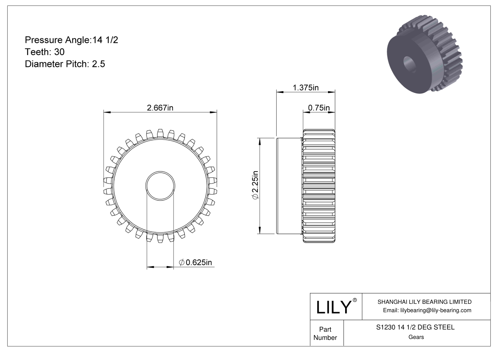 S1230 14 1/2 DEG STEEL 正齿轮 cad drawing