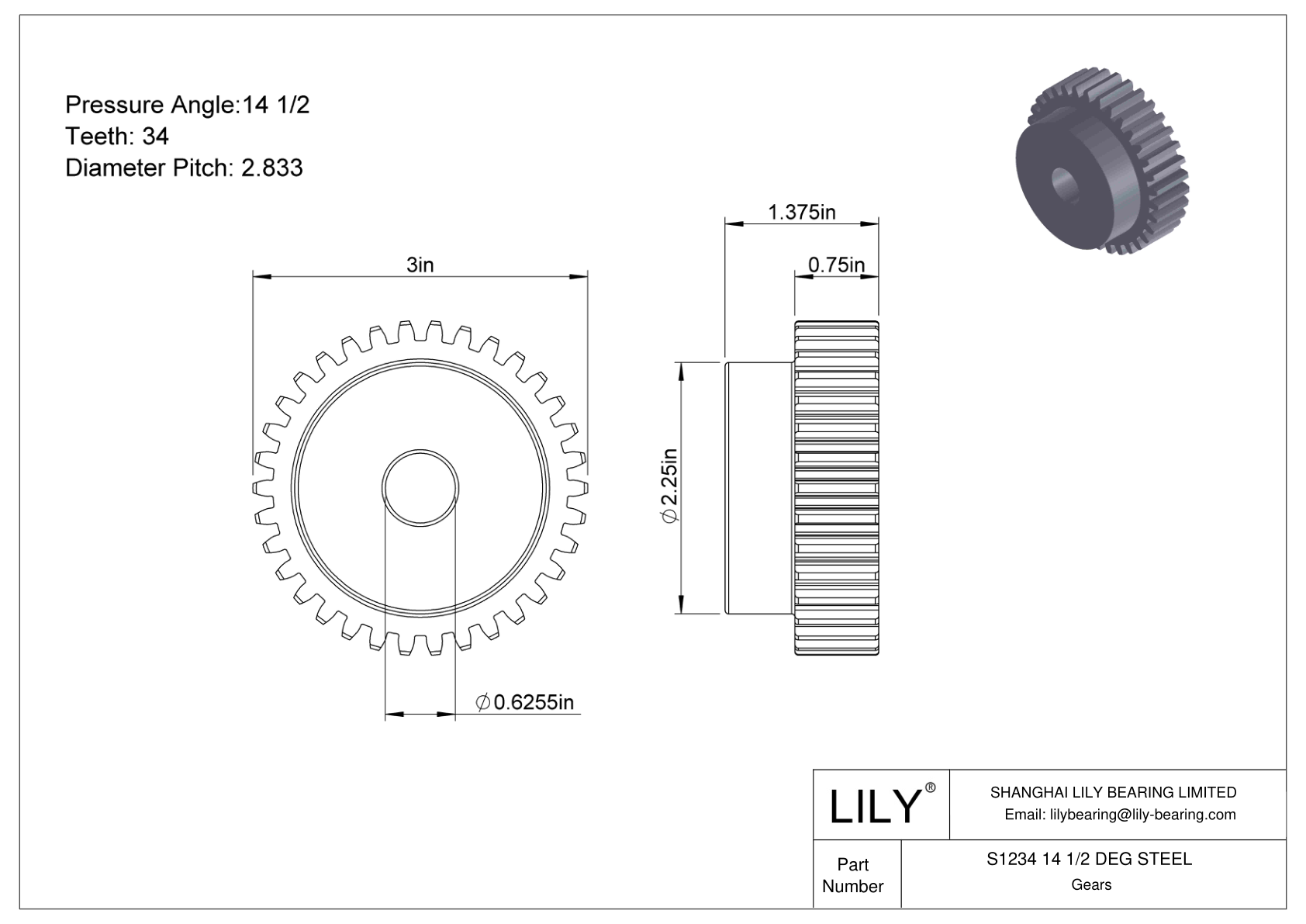 S1234 14 1/2 DEG STEEL Engranajes rectos cad drawing