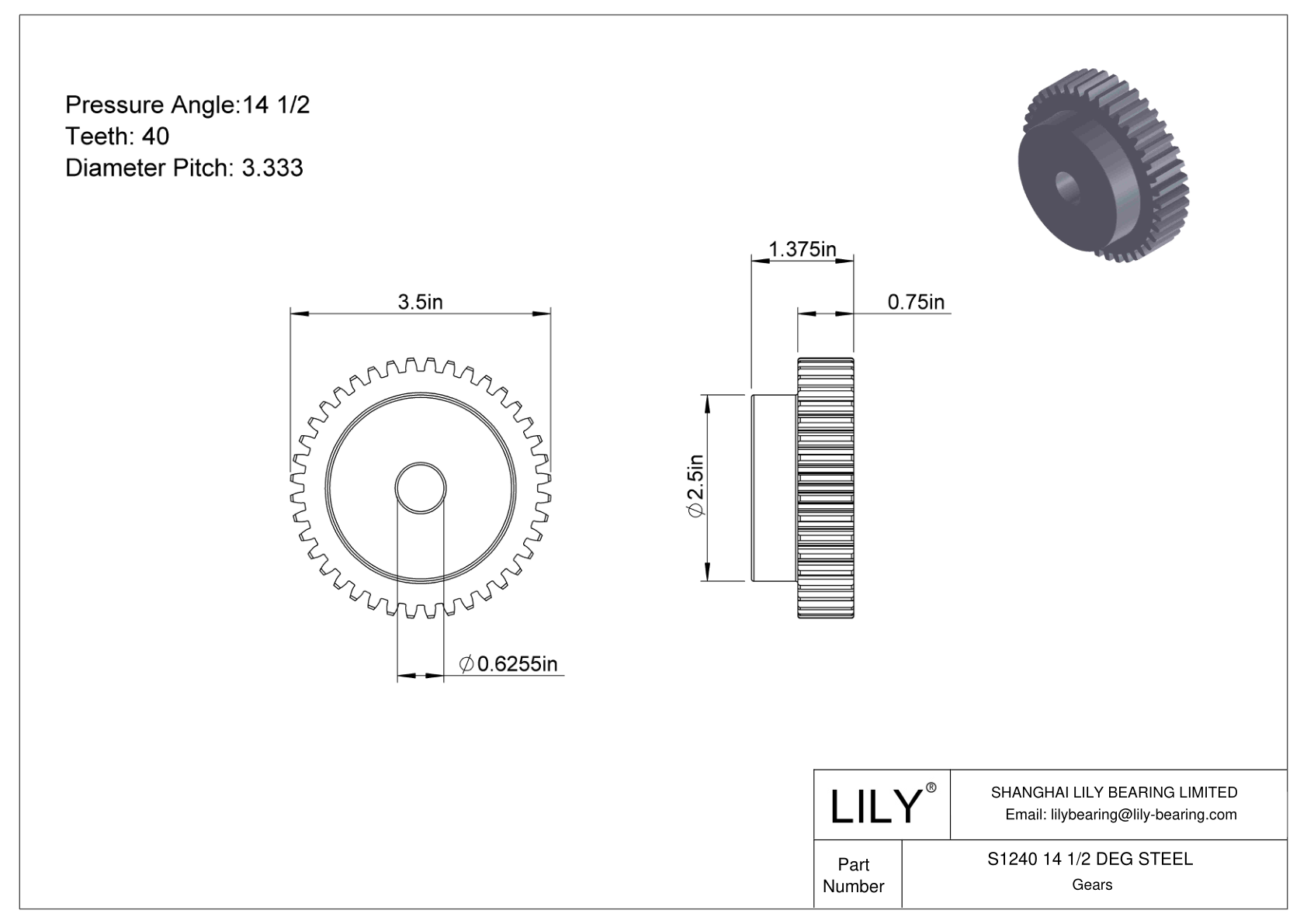 S1240 14 1/2 DEG STEEL Engranajes rectos cad drawing