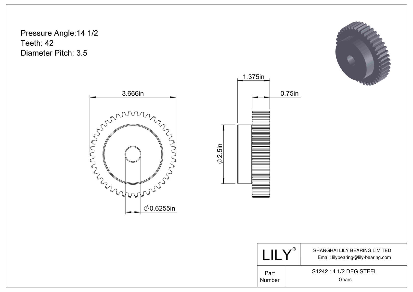 S1242 14 1/2 DEG STEEL Engranajes rectos cad drawing