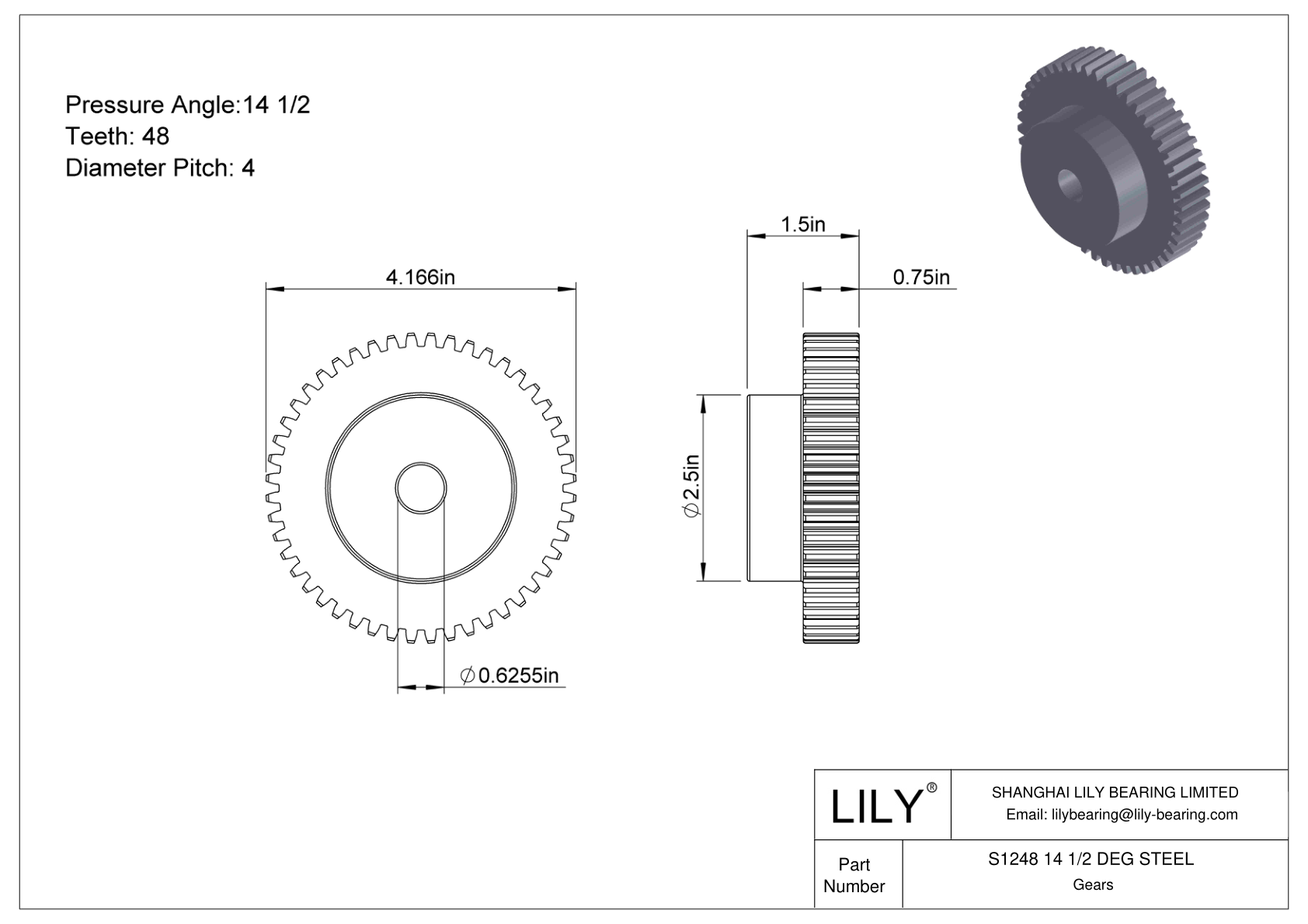 S1248 14 1/2 DEG STEEL Engranajes rectos cad drawing