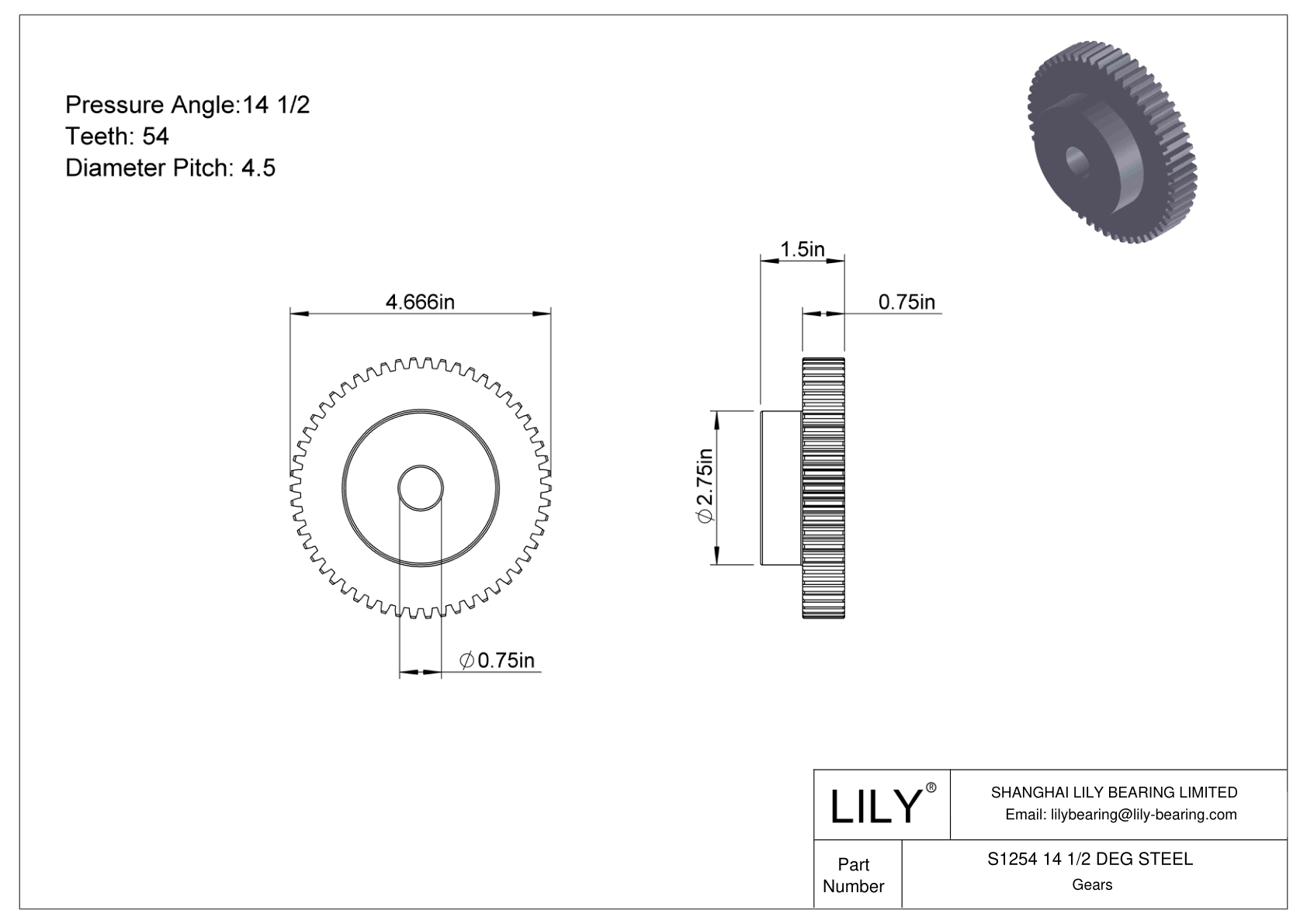 S1254 14 1/2 DEG STEEL 正齿轮 cad drawing