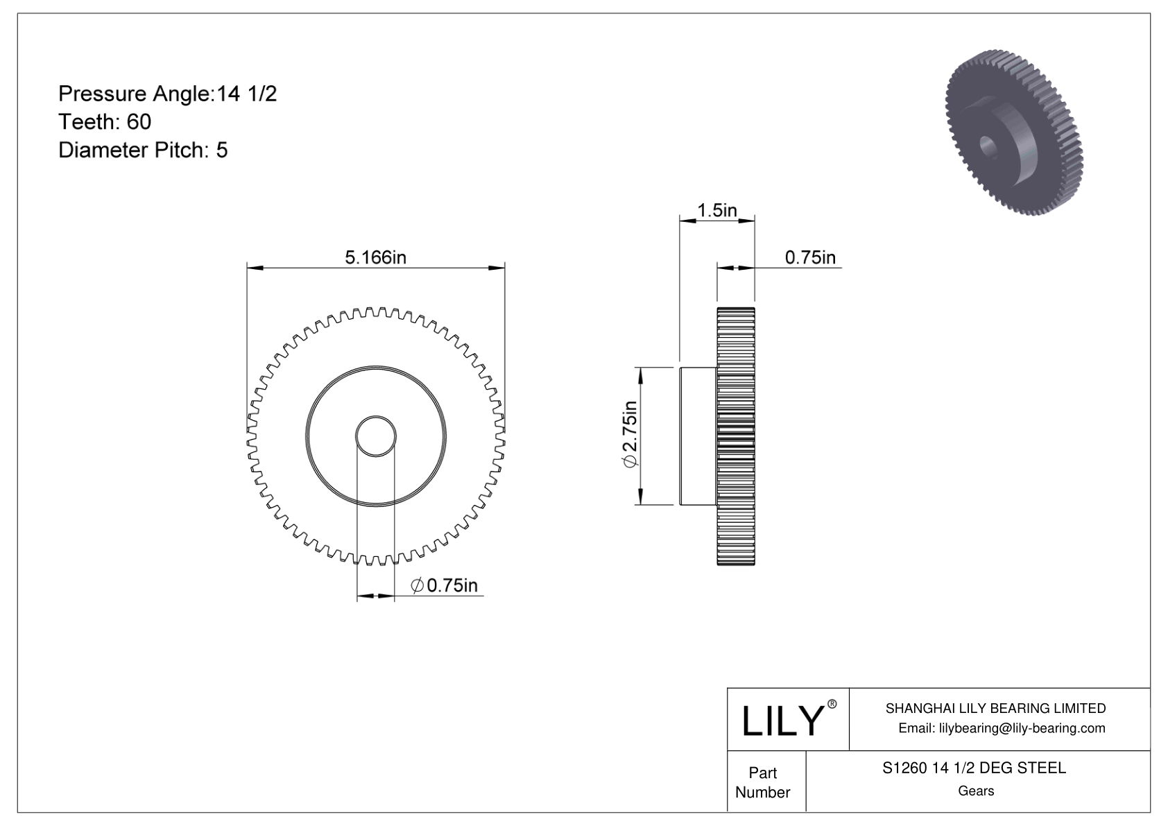 S1260 14 1/2 DEG STEEL 正齿轮 cad drawing