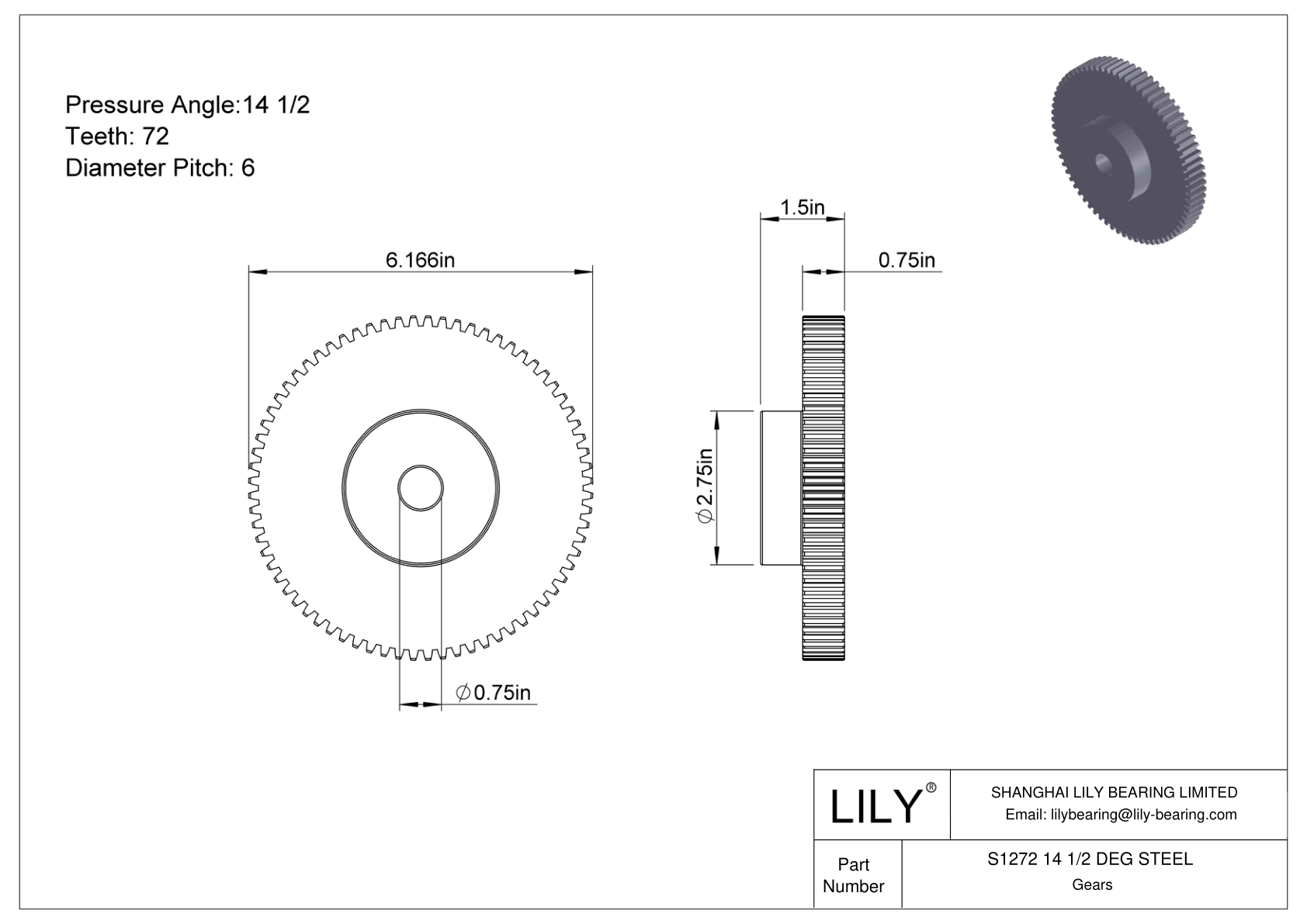 S1272 14 1/2 DEG STEEL Engranajes rectos cad drawing