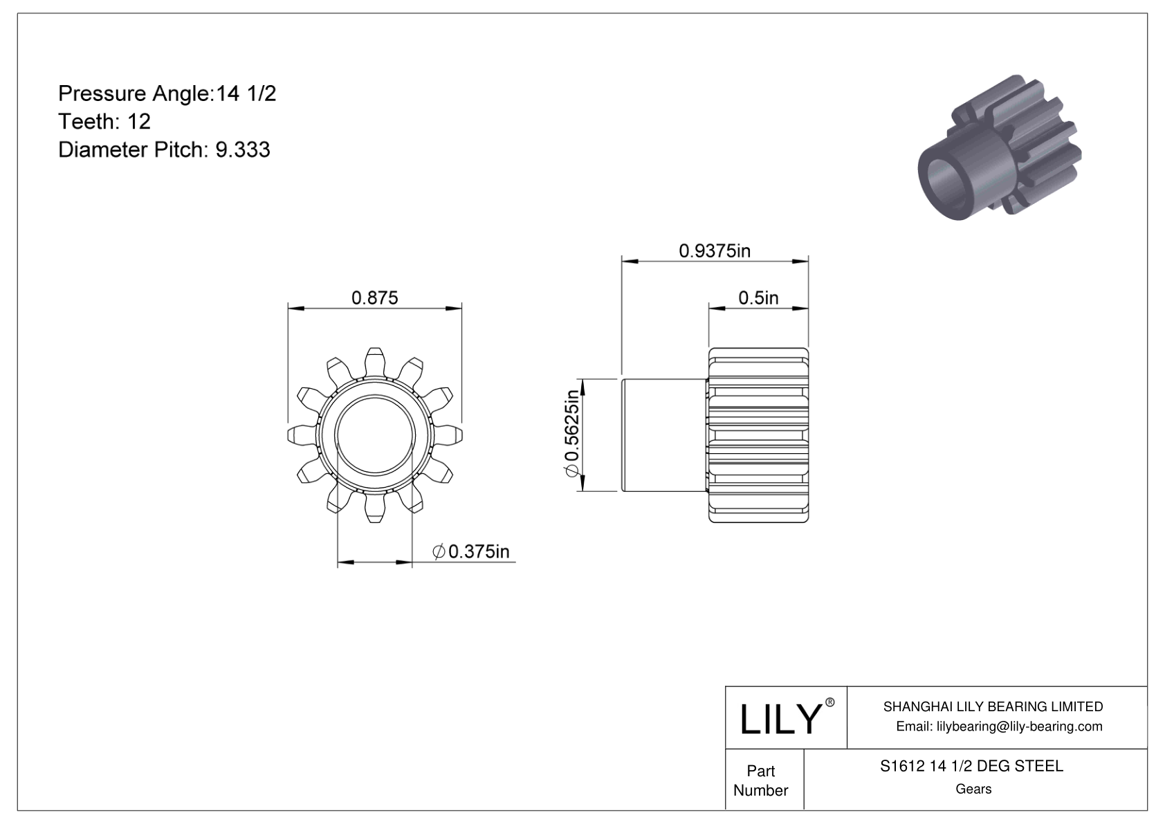 S1612 14 1/2 DEG STEEL Engranajes rectos cad drawing