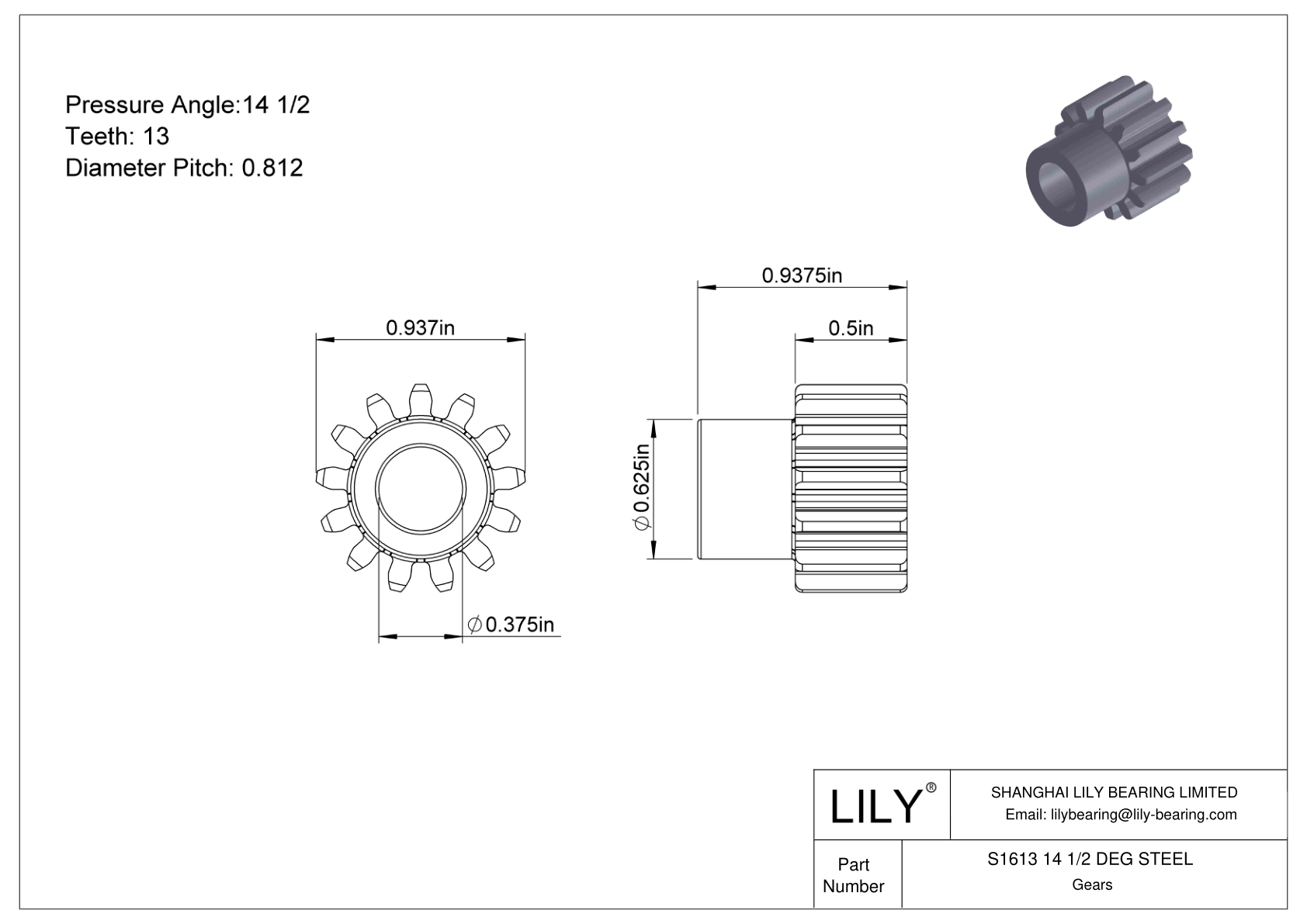 S1613 14 1/2 DEG STEEL Engranajes rectos cad drawing