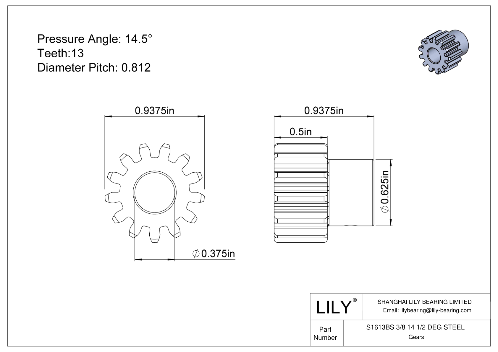 S1613BS 3/8 14 1/2 DEG STEEL Engranajes rectos cad drawing