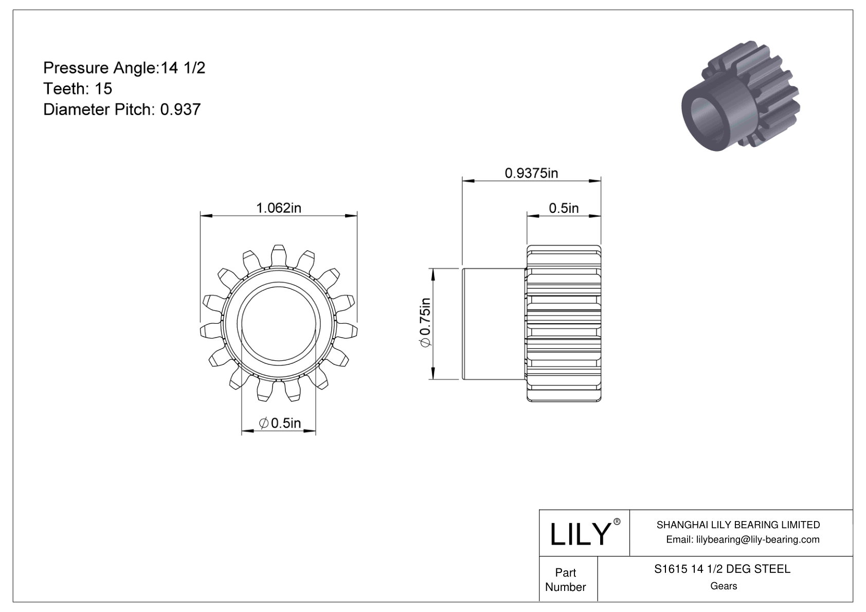 S1615 14 1/2 DEG STEEL Engranajes rectos cad drawing