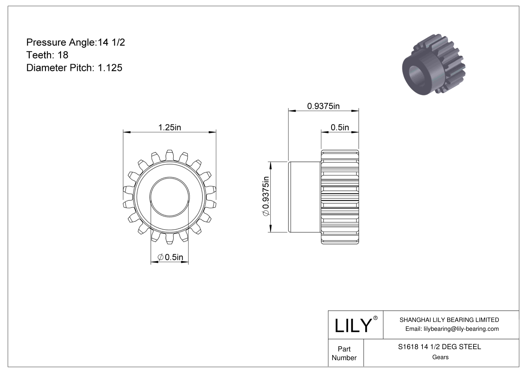 S1618 14 1/2 DEG STEEL Engranajes rectos cad drawing