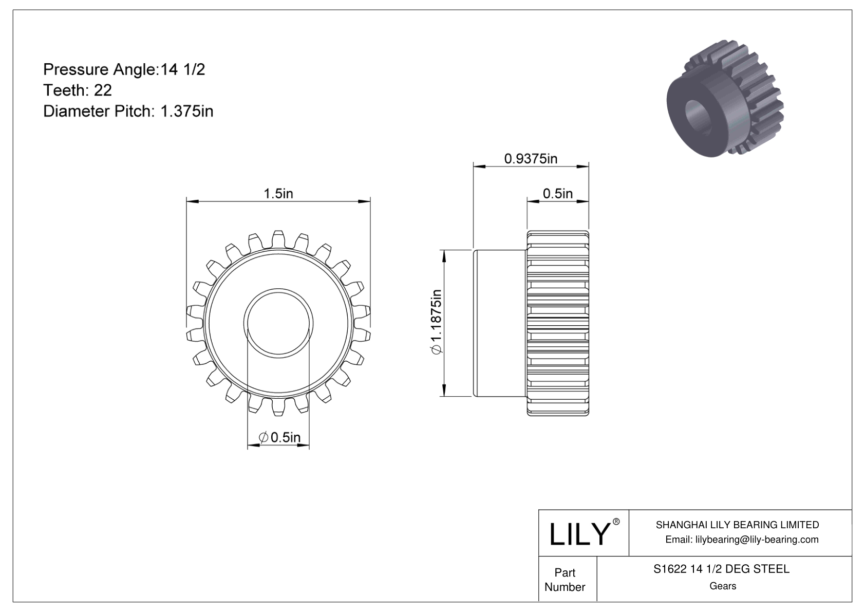 S1622 14 1/2 DEG STEEL Engranajes rectos cad drawing