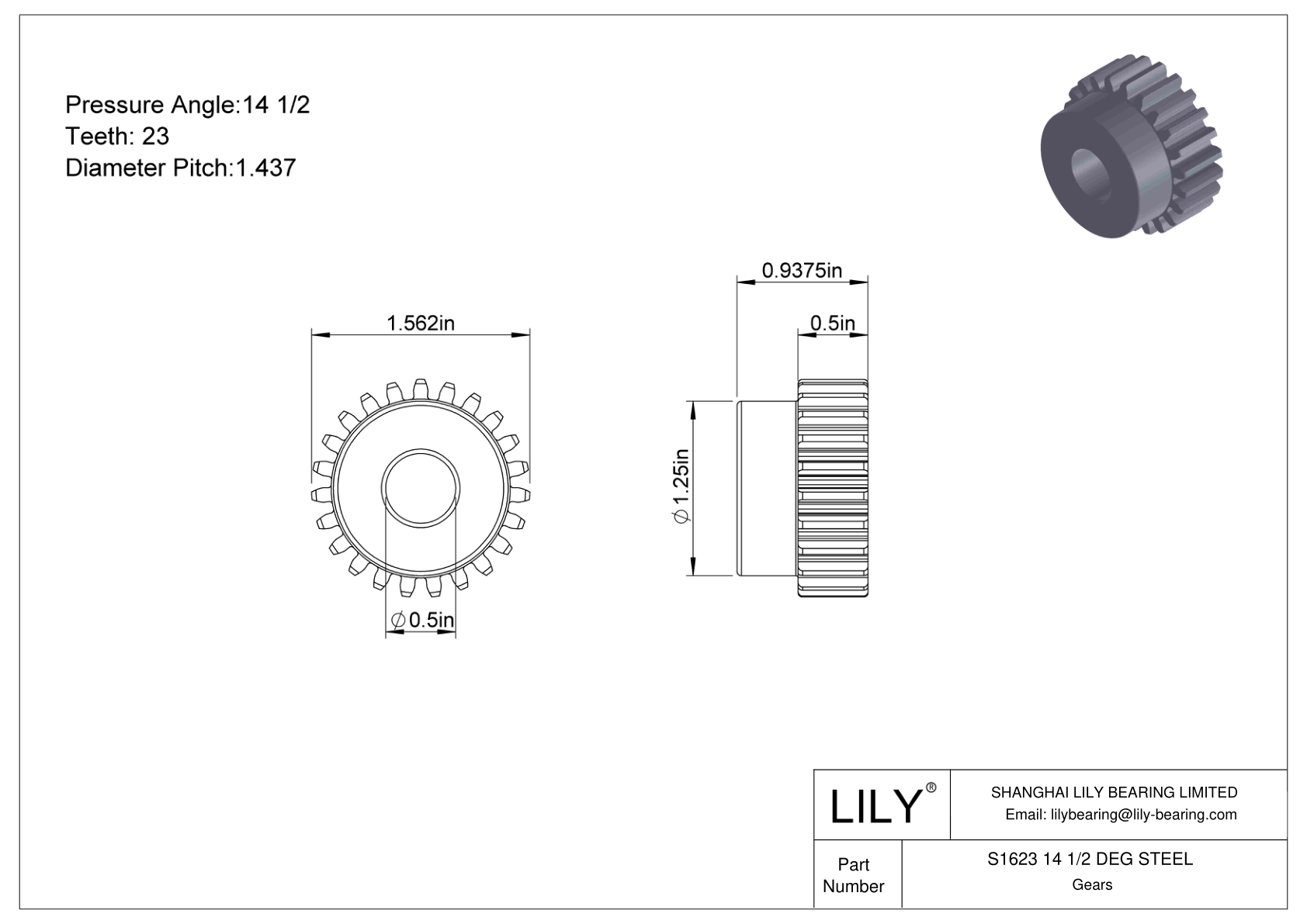 S1623 14 1/2 DEG STEEL Engranajes rectos cad drawing