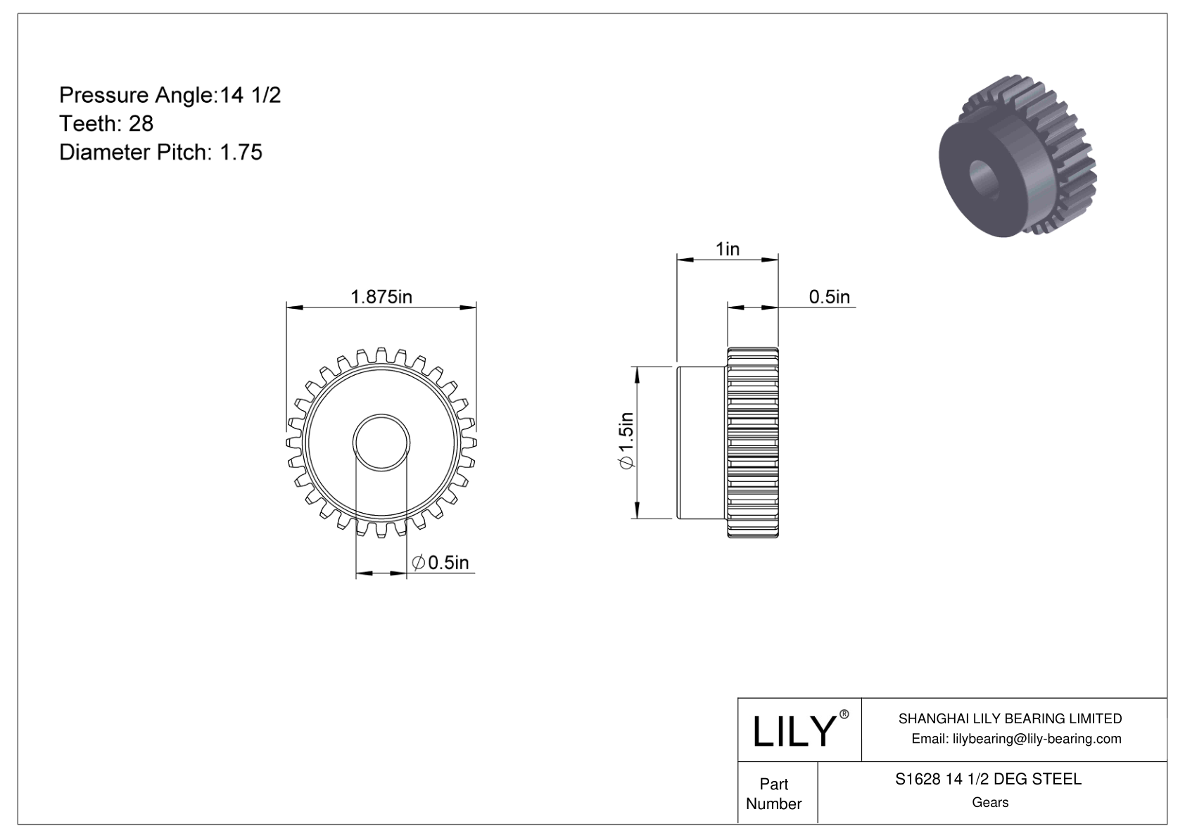 S1628 14 1/2 DEG STEEL Engranajes rectos cad drawing